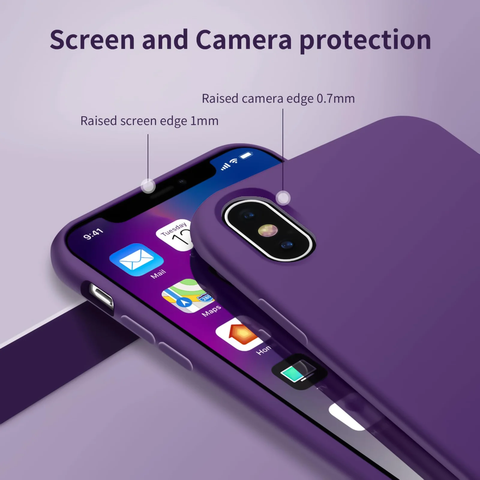 DL3 Mobilak Liquid Silicone Protective Case for iPhone XS Max with Camera Protection and Microfiber Lining - Violet