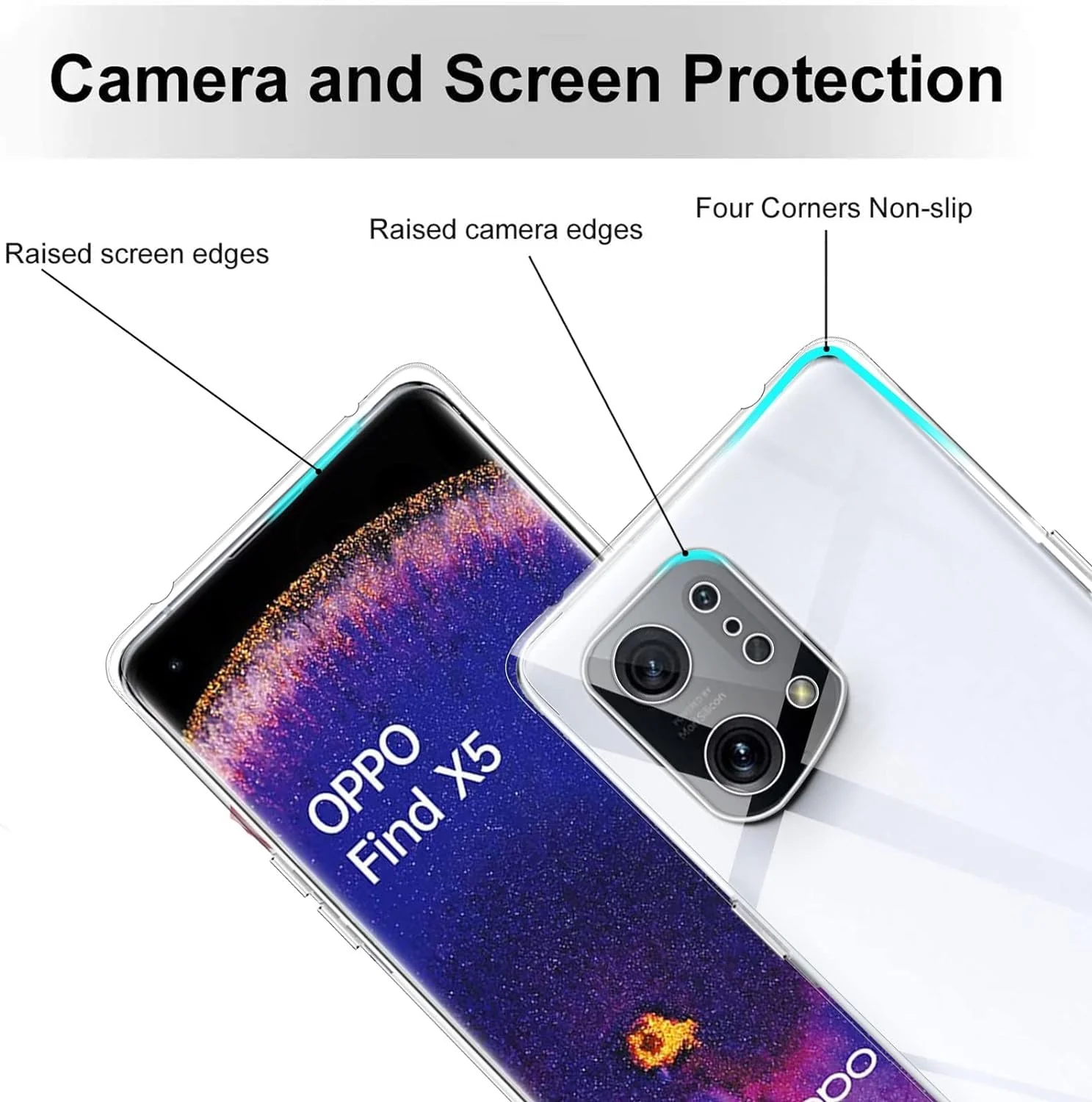 DL3 Mobilak Case Compatible with OPPO Find X5 Case Crystal Soft TPU Gel Case Flexible Silicone Anti-Scratch Camera Protection TPU Cover - Clear