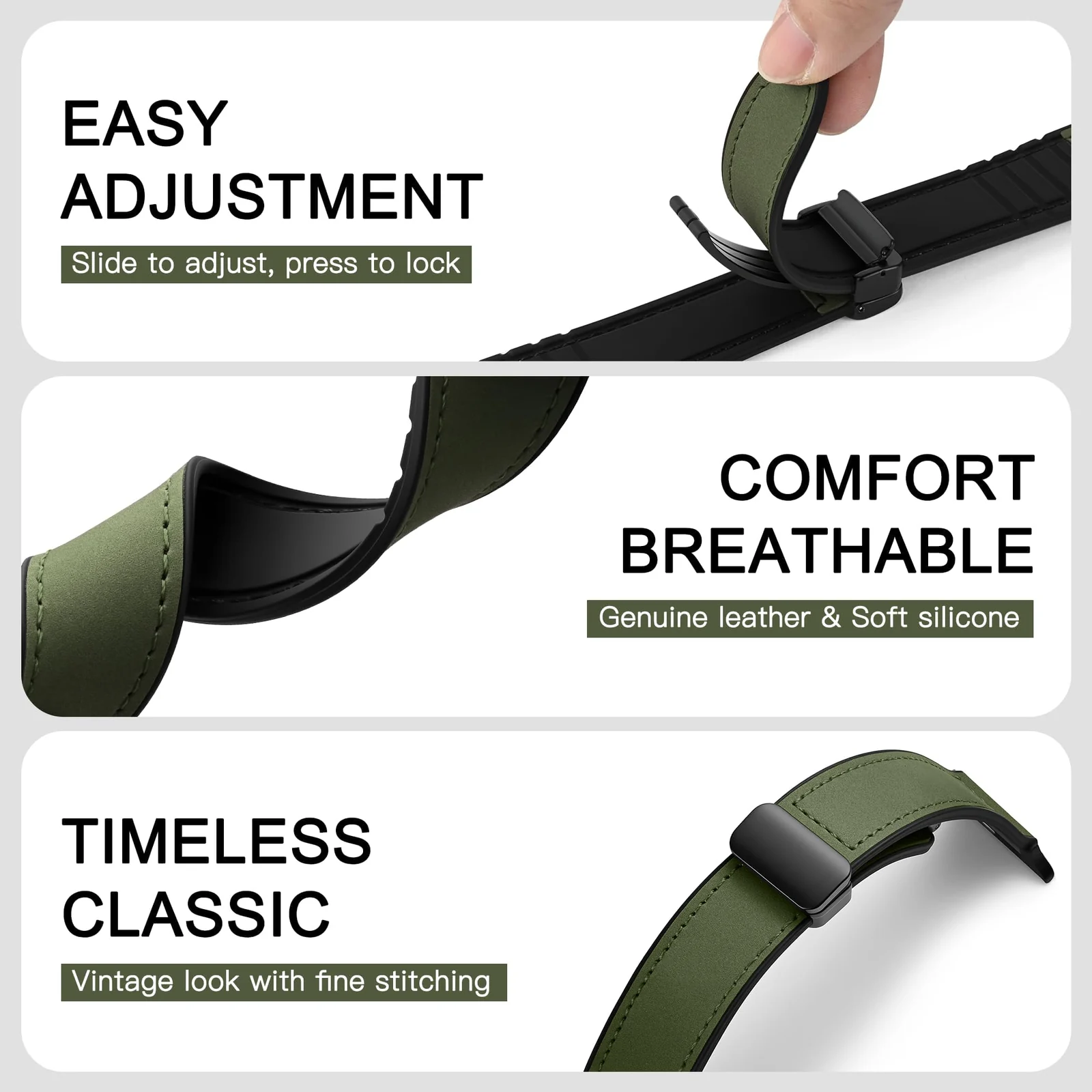 DL3 Mobilak Compatible with Huawei Watch Fit 5 / Fit 5 Pro / Fit4 / 4 Pro/Fit 3 Strap for Women Men, Soft Flexible Leather Silicone Hybrid Sport Wristband Magnetic Buckle Bracelet Replacement Strap - Green