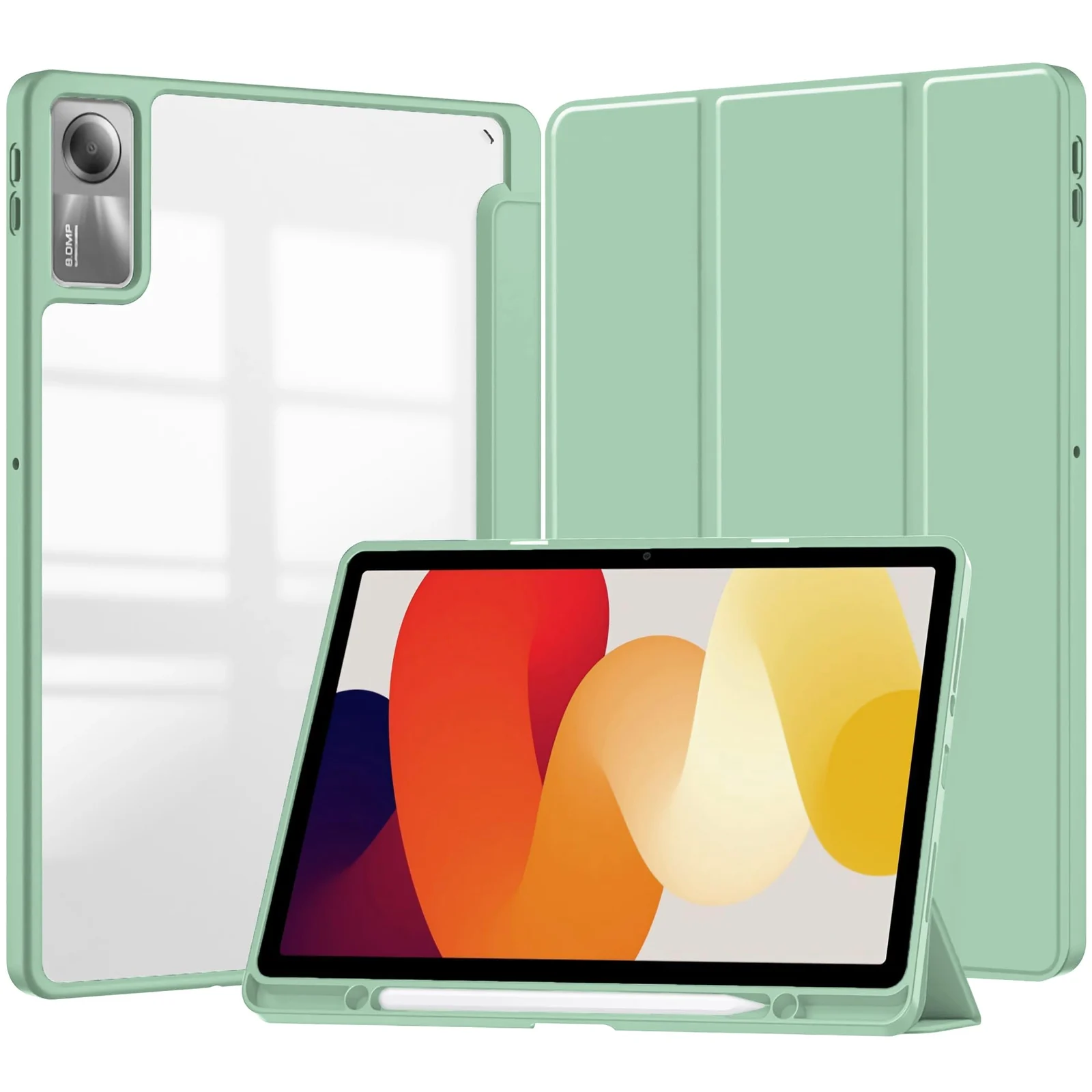 DL3 Mobilak Xiaomi Redmi Pad SE 11 inch Tablet 2023 Case with Pen Holder, Soft TPU Back Trifold Stand Protective Smart Cover Flip, Auto Wake & Sleep - Mint Green