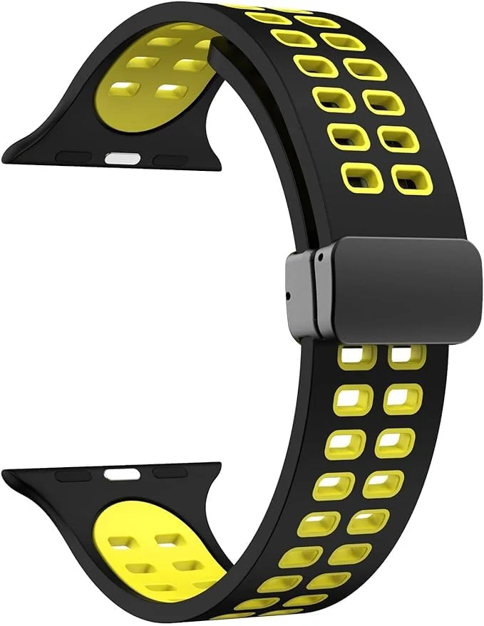 DL3 Mobilak Compatible with Apple Watch Ultra Band 49mm 45mm 44mm 42mm 41mm 40mm 38mm, Silicone Strap with Magnetic for iWatch Ultra SE Series 9 8 7 6 5 4 3 2 1 (42mm/44mm/45mm/49mm) - Black Yellow
