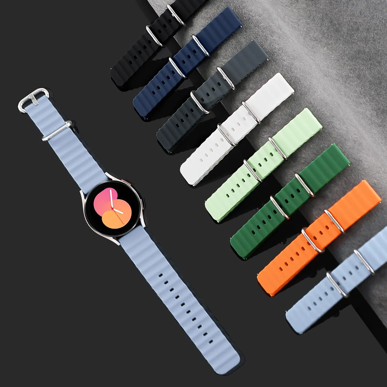DL3 Mobilak 20mm Ocean Band for Samsung Galaxy Watch 7/6/5/4/FE Band 40mm 44mm/Galaxy Watch 6/4 Classic Bands 47mm 43mm 46mm 42mm/Watch 5 pro 45mm/3 41mm/Active 2, Adjustable Soft Silicone Sport Loop Ocean Strap - Baby Blue