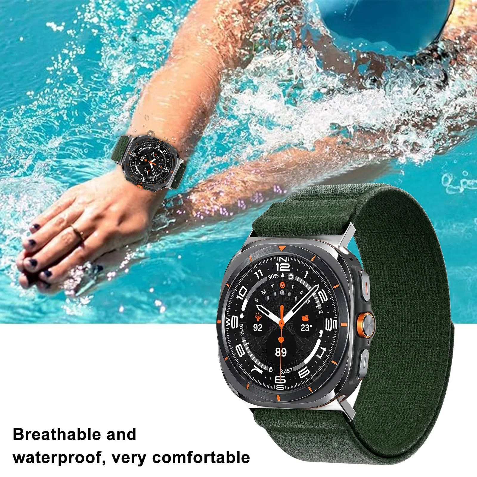 DL3 Mobilak For Samsung Galaxy Watch ultra Strap 47mm, One Click Trail Loop Strap for Men Women, Soft Nylon Sport Loop Elastic Replacement Wristband for Galaxy Watch 7 Ultra - Green