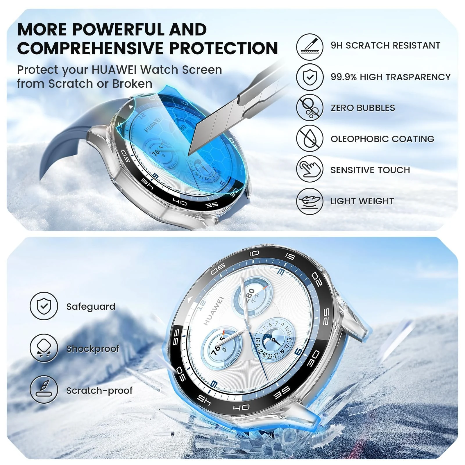 DL3 Mobilak Protective Case for Huawei Watch GT 4 46mm, Hard PC Bumper Cover with Built-in Tempered Glass Screen Protector Shell Cover Full Coverage Scratchproof with Scale - Clear