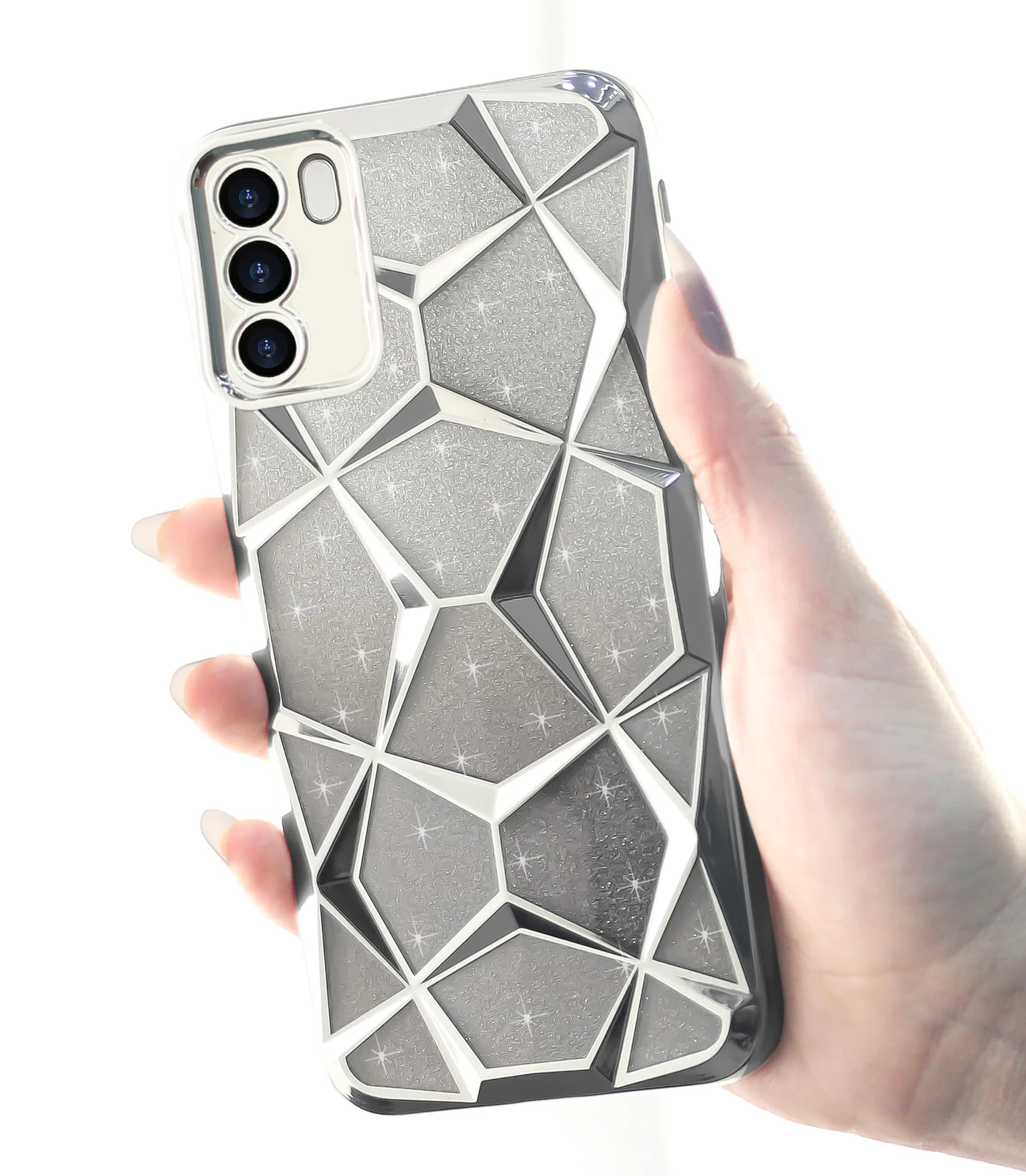 DL3 Mobilak Compatible with OPPO Reno 6 4G (Not Reno6 5G) Case Plating Bling Gradient Glitter Clear Cover Soft TPU Silicone Cute Camera Protection Shockproof Back for Women Girls Case - Silver