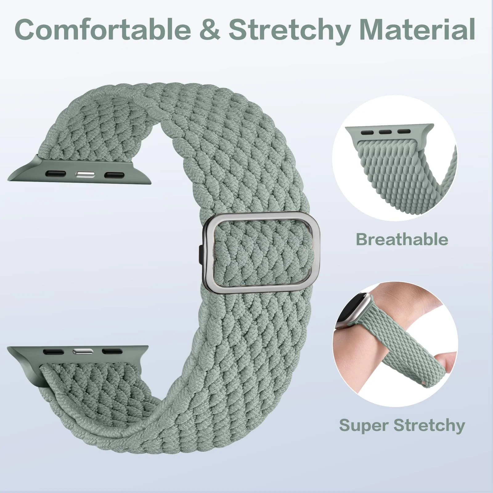 DL3 Mobilak Stretchy Nylon Solo Loop Strap For Apple Watch Band 40mm 41mm 38mm 42mm(Series 11 10) for Women Men, Sport Breathable Braided Wristband for iWatch Series 11 10 9 8 7 6 5 4 SE - Green