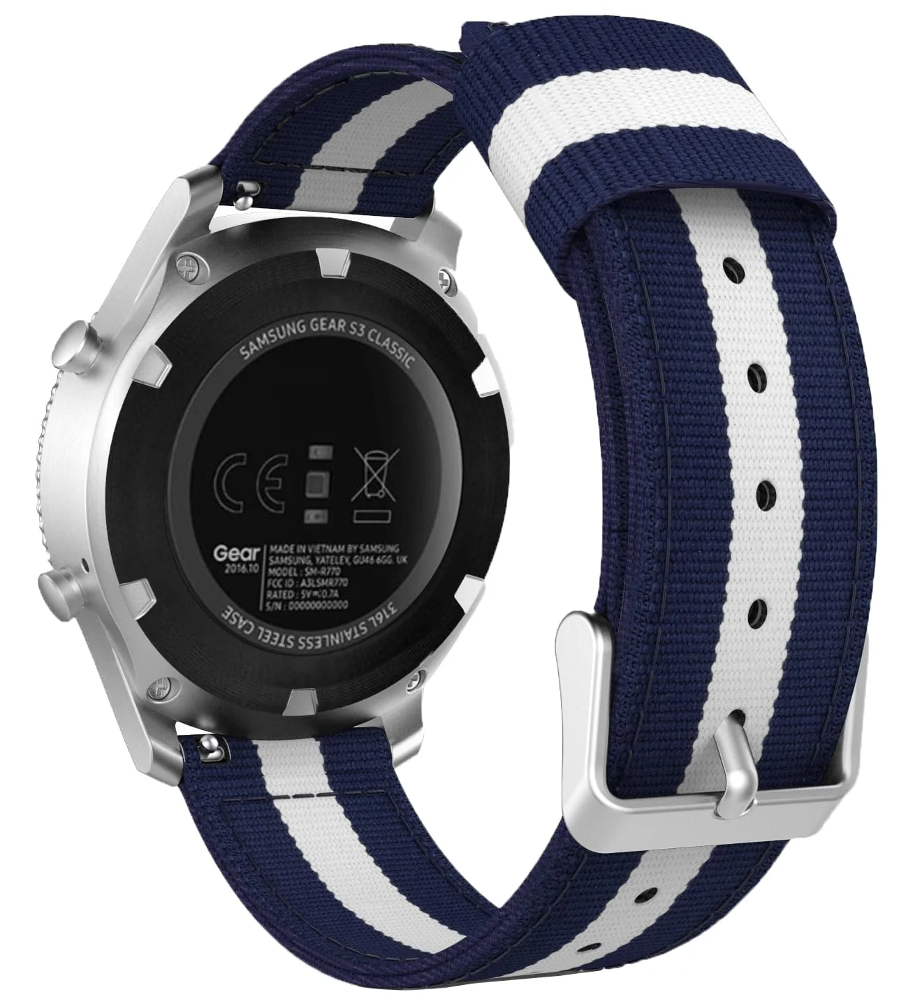 DL3 Mobilak Nylon Canvas Band 20MM Strap For Samsung Gear Sport/Watch 4/Watch 5/Watch 5 Pro/S2 classic/active 2 40mm 44mm/Amazfit GTS 3/4/4 Mini/Bip 3/Pro/GTS 2 mini/GTS 2e/Bip U - Blue White