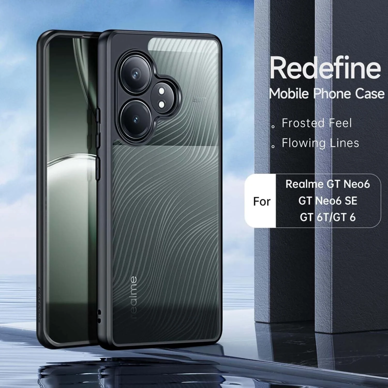 DL3 Mobilak Compatible with realme GT 6/6T Case Waterproof, Full-Body Heavy Duty Shockproof Phone Case, Translucent Matte Cover, Built-in Camera Lens Protective - Black