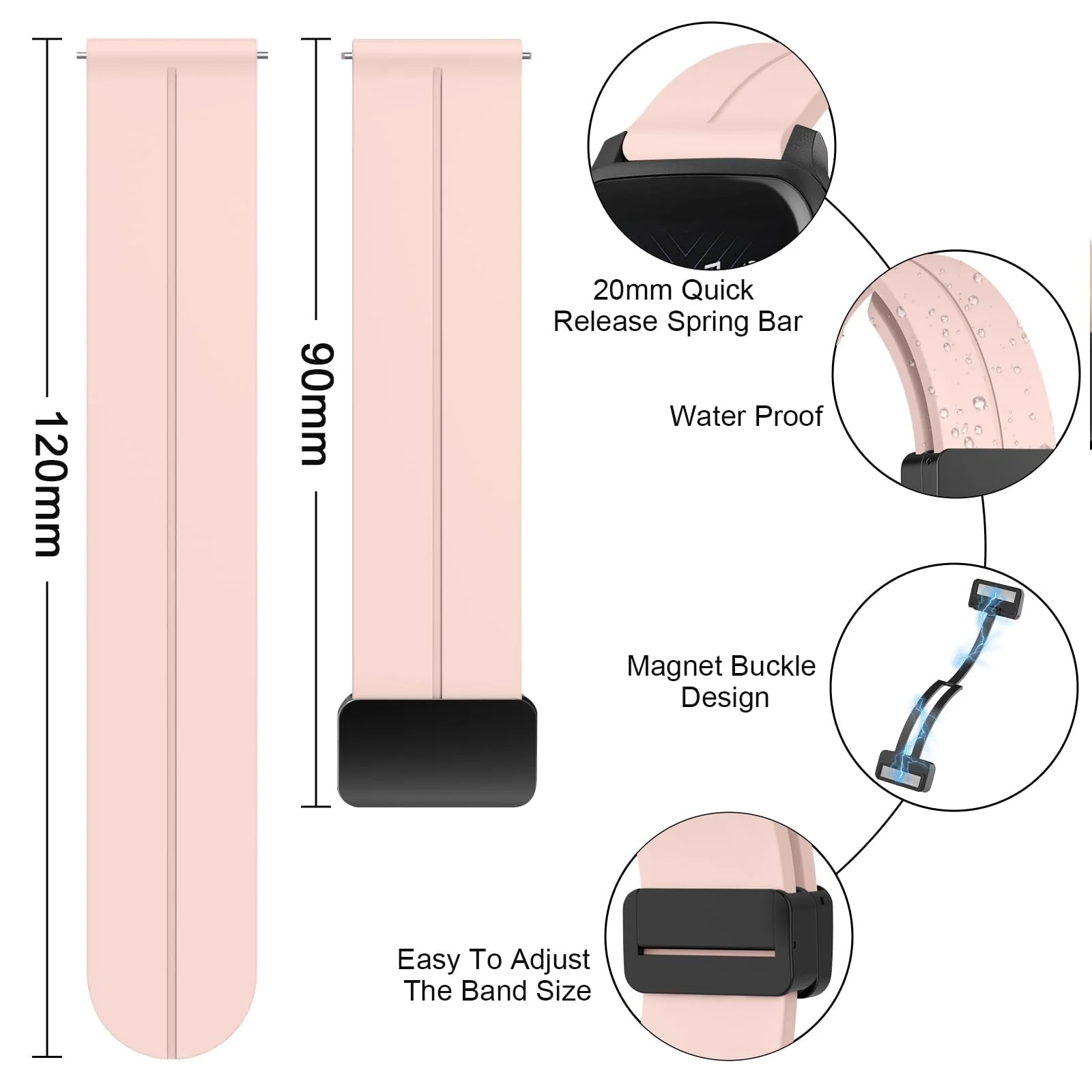 DL3 Mobilak 22MM Silicone Band Magnetic Clasp Strap For Xiaomi Redmi Watch 5 Active/5 Lite/Compatible with Samsung Galaxy Watch 46mm/Watch 3 45mm/Gear S3/Huawei watch (GT6 GT5 GT4 GT3 GT2 GT - Pink