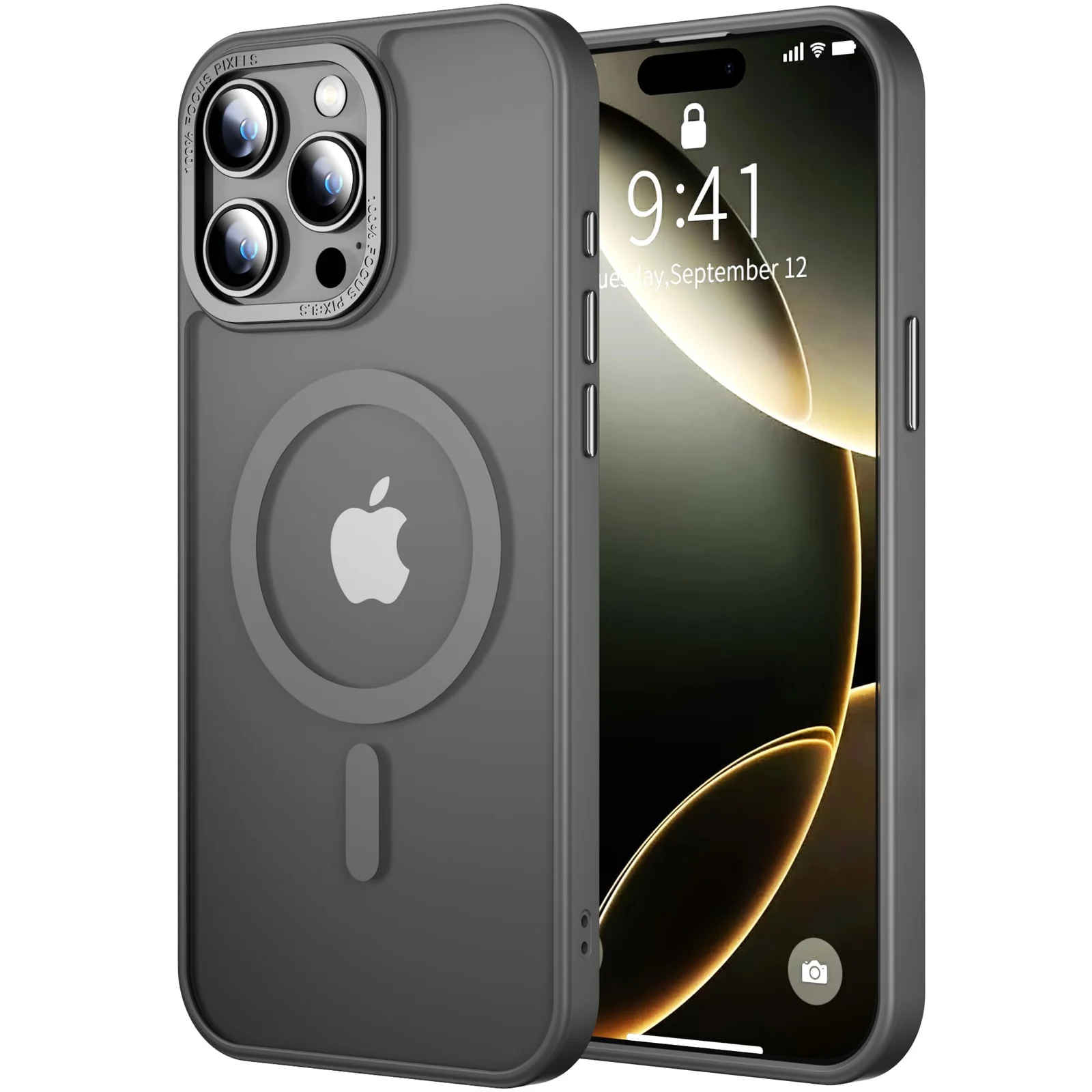 DL3 Mobilak Translucent Matte Case for iPhone 14 Pro Max 6.7-inch, Compatible with MagSafe accessories, Supports wireless charging, Built-in magnetic car-mount support - Gray