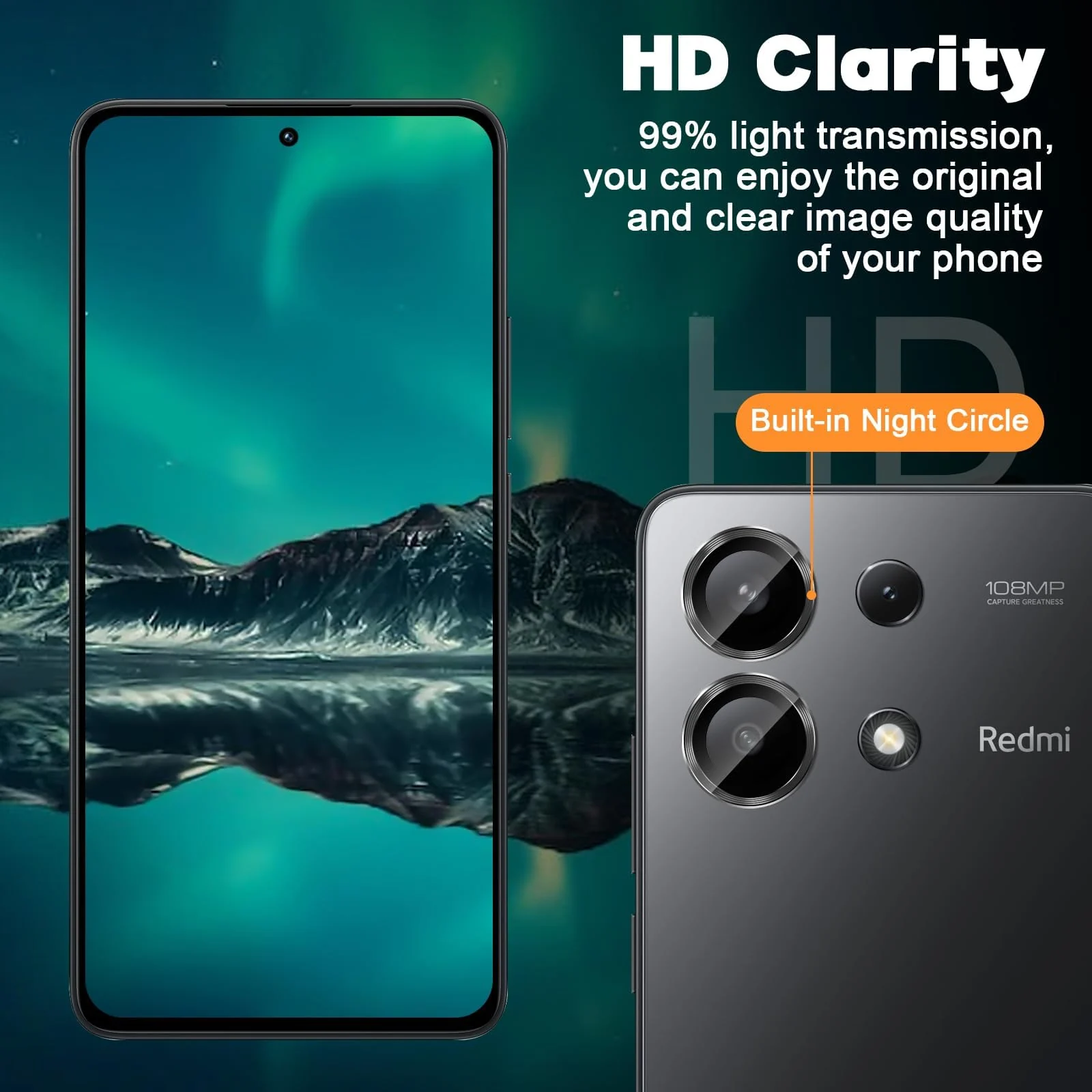 DL3 Mobilak Camera Lens Protector for Xiaomi Redmi Note 13 4G (NOT 5G) Accessories, 9H Tempered Glass Metal Individual Ring Camera Cover Screen Protector, Case Friendly, Anti Scratch - Black