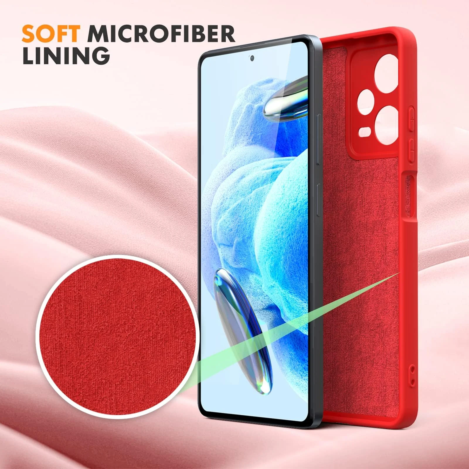 DL3 Mobilak Silicone Protective Case for Xiaomi Redmi Note 12 Pro + / 12 pro plus 5G, Shock-absorbing protection, Scratch-resistant surface, Soft microfiber lining - Red