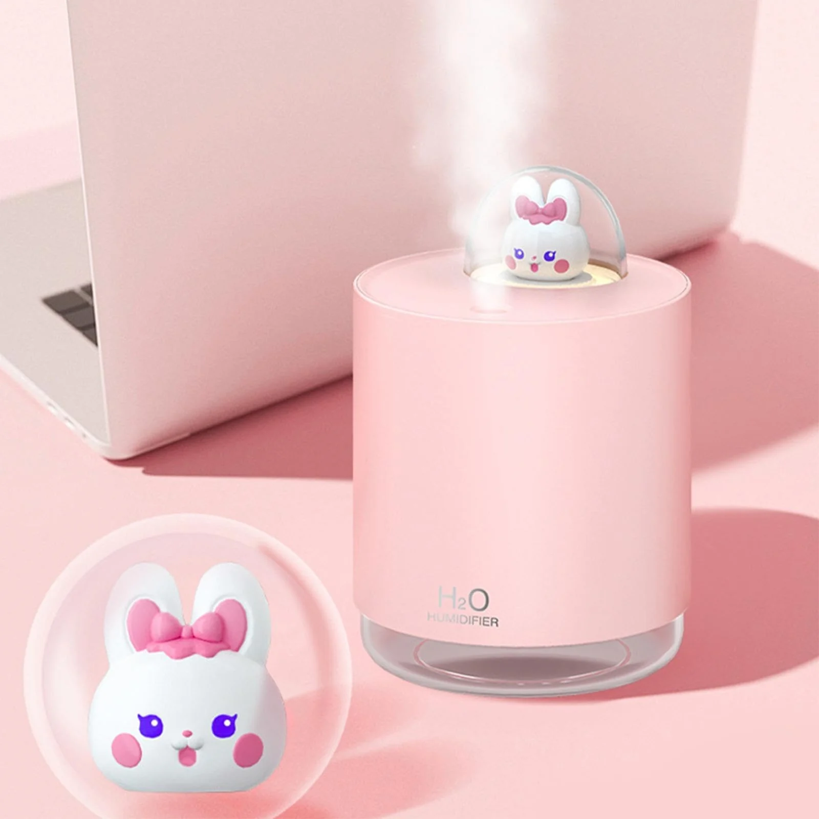 Mobigon Wood Cool Mist Ultrasonic Humidifier for Room Moisture, Aroma Diffuser for Home, 300ml Essential Oil Diffuser with 7 Colorful Night Light, Auto Shut-Off, Home, Office, car - C.Pink