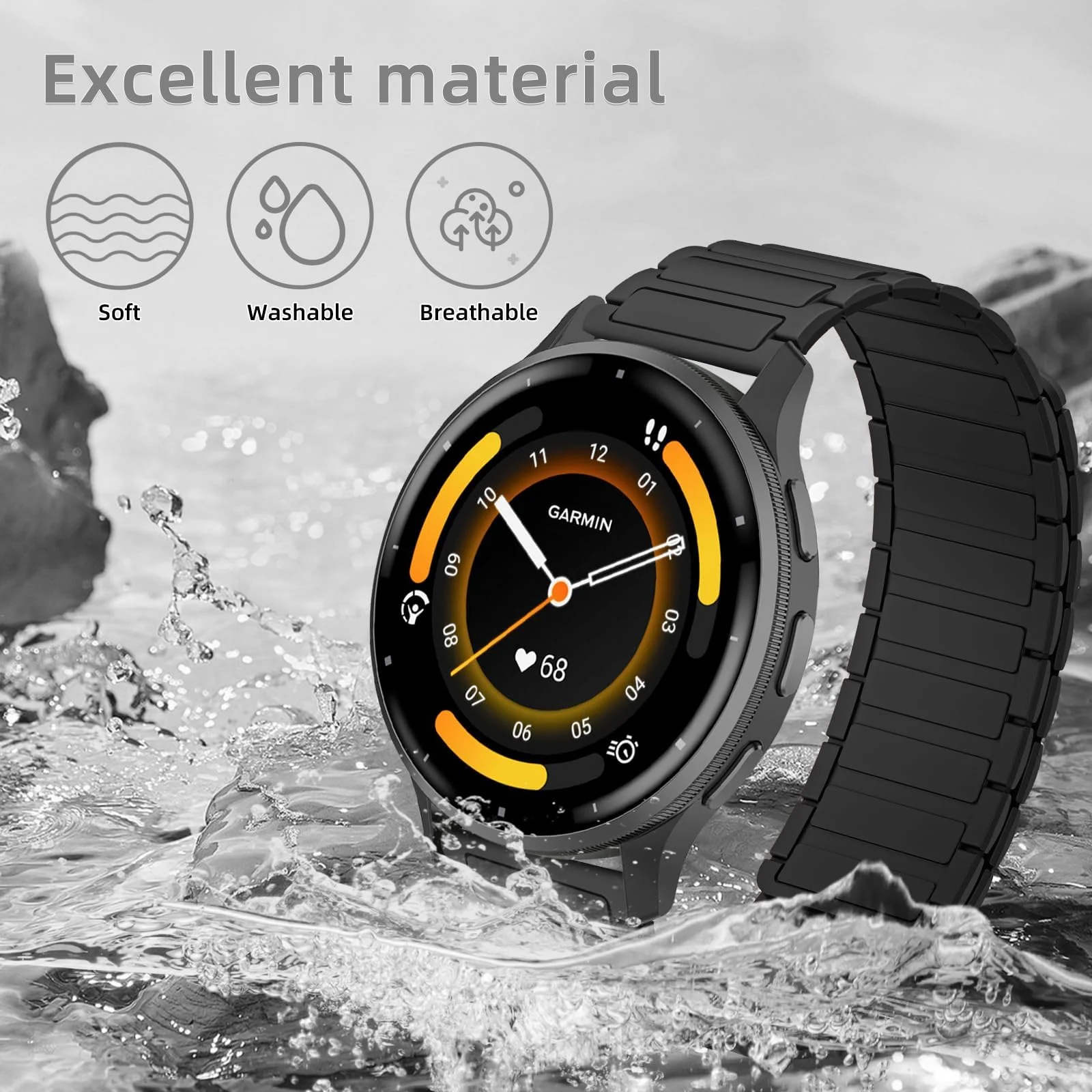 DL3 Mobilak 18mm Silicone Magnetic Strap for Huawei Watch GT 6 41mm/Watch5 42mm/GT 5 Pro 42 mm/GT 5 41mm/GT4 41 mm, Magnetic Replacement Band for Garmin Venu 3S/Fossil Women's Gen 6 - Deep Blue