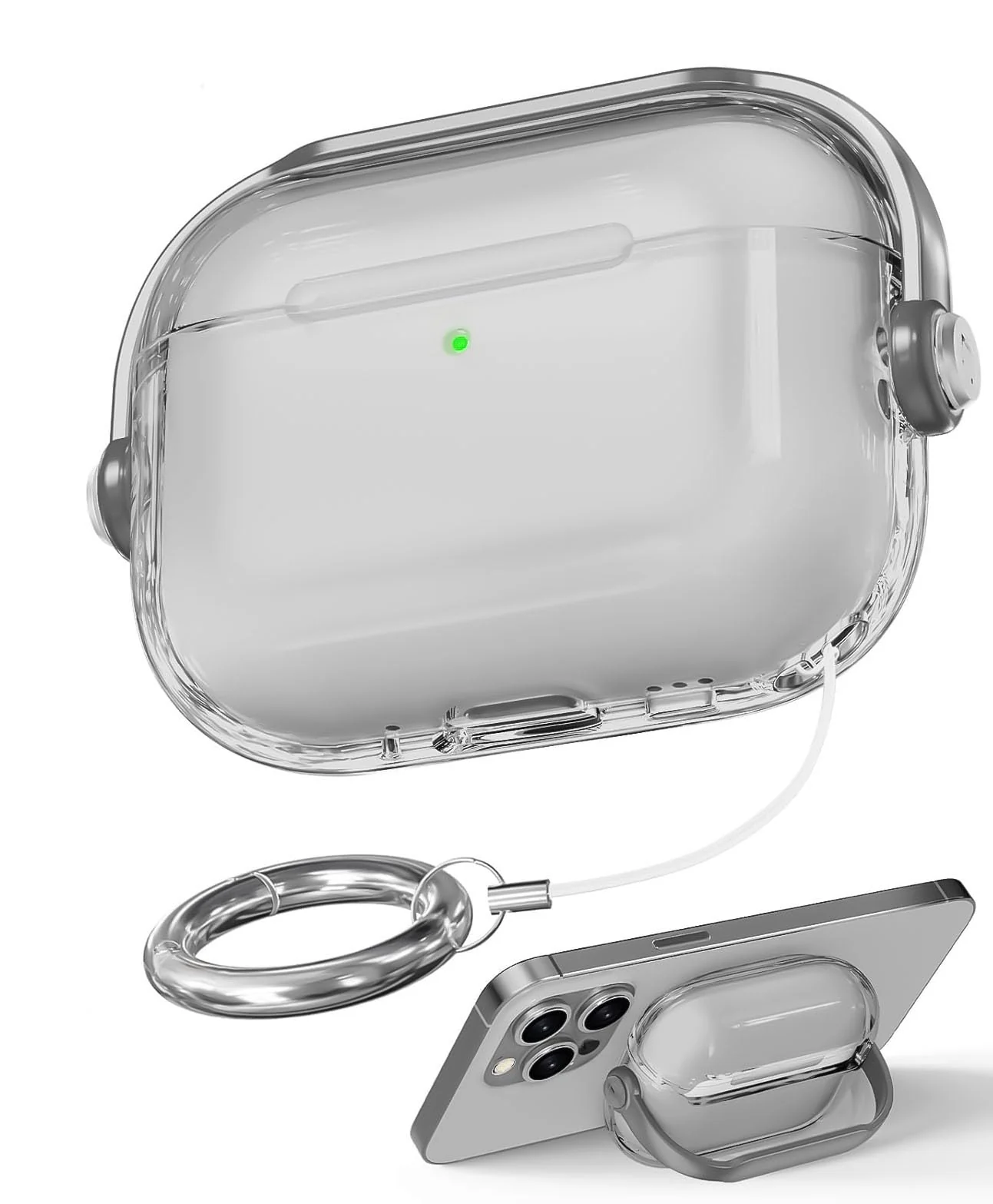 DL3 Mobilak Protective Case for AirPods Pro 2 [With Closure Lid] [Front LED Visible] [With Wrist Strap] Skin Case Compatible with 2022 AirPods Pro 2nd Generation - Gray
