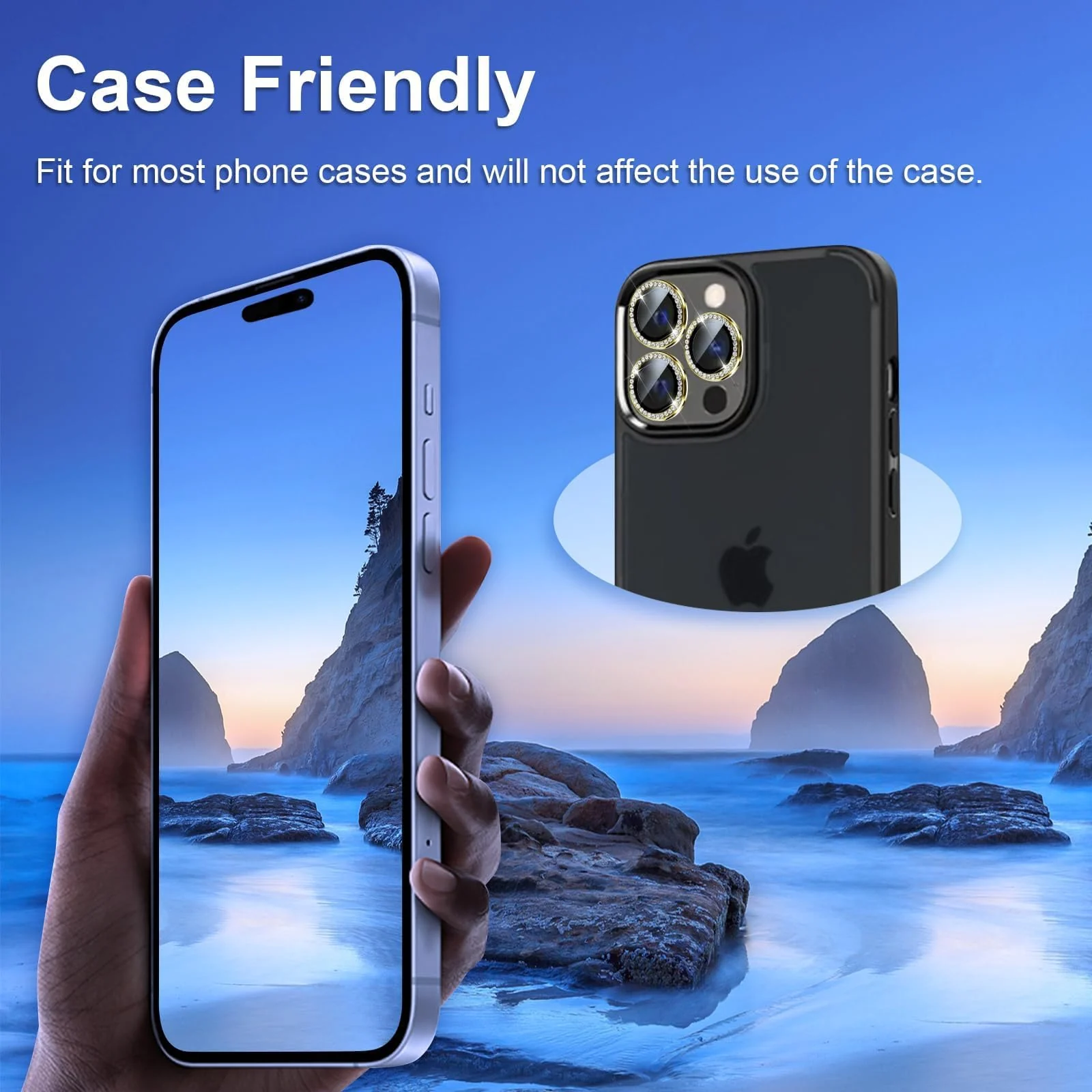 DL3 Mobilak Camera Lens Protector For iPhone 15 Pro/iPhone 15 Pro Max, [Keep Original Shooting] Tempered Glass Screen Protector Metal Individual Camera Cover, Case Friendly - Diamond Gold