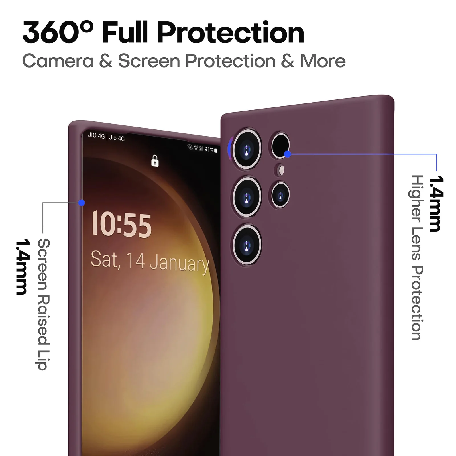 DL3 Mobilak Soft Silicone Protective Case for Samsung Galaxy S22 Ultra 5G with Microfiber Lining and Shockproof Design - Wine Red