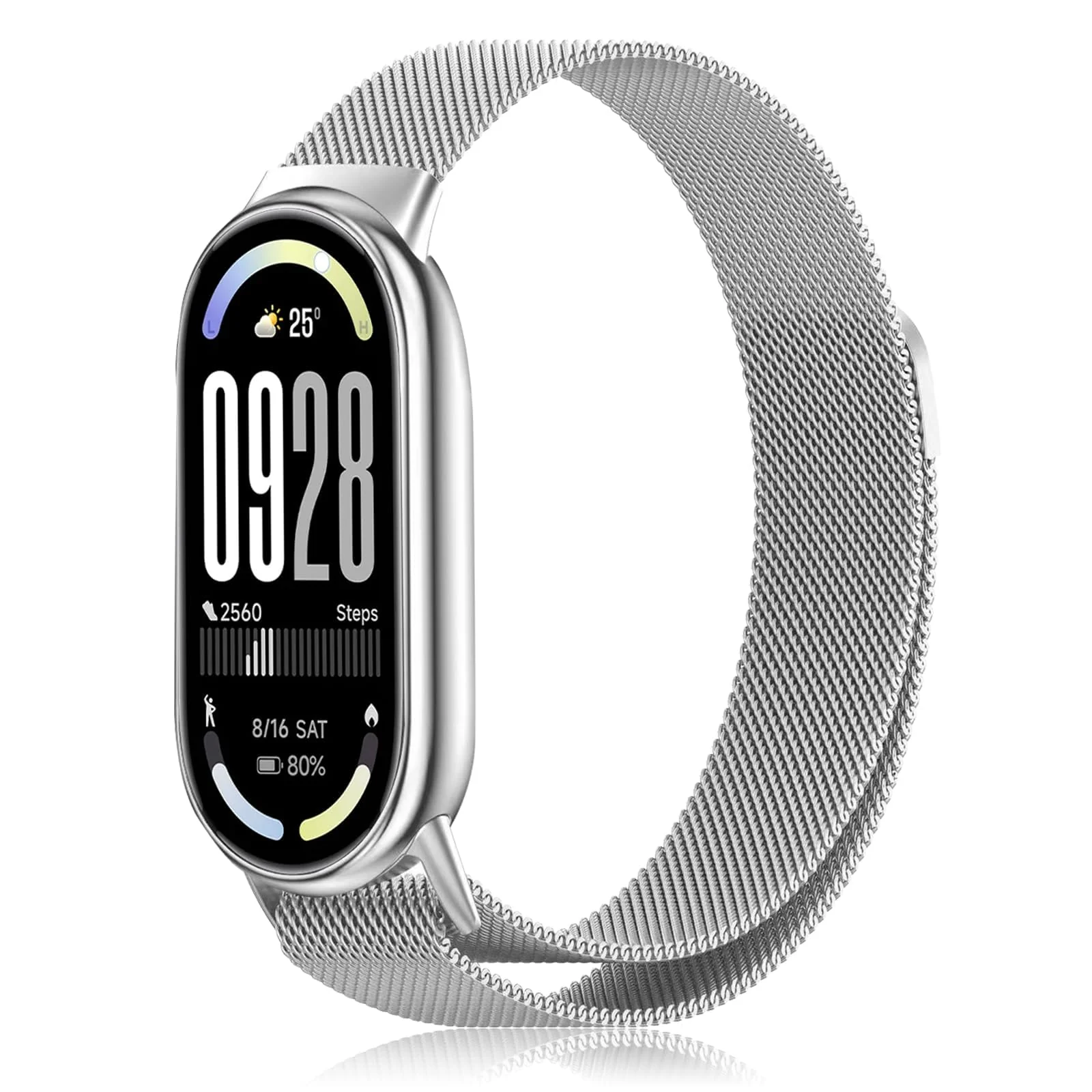 DL3 Mobilak Bracelet Compatible with Xiaomi Mi Band 10/9/8, Stainless Steel Replacement Straps, Mesh Metal Watch Strap, Magnetic Adjustable Replacement Strap For Xiaomi Smart Band 8/9/10 - Silver