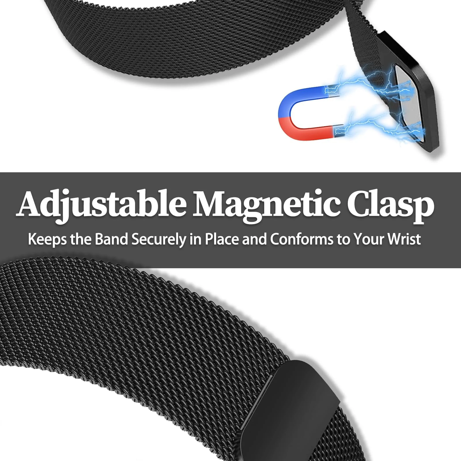 DL3 Mobilak Strap Compatible with Xiaomi Redmi Watch 4, Men and Women Adjustable Metal Stainless Steel Mesh Magnetic Breathable Replacement Wristband Watch Bands for Redmi Watch 4 - Black