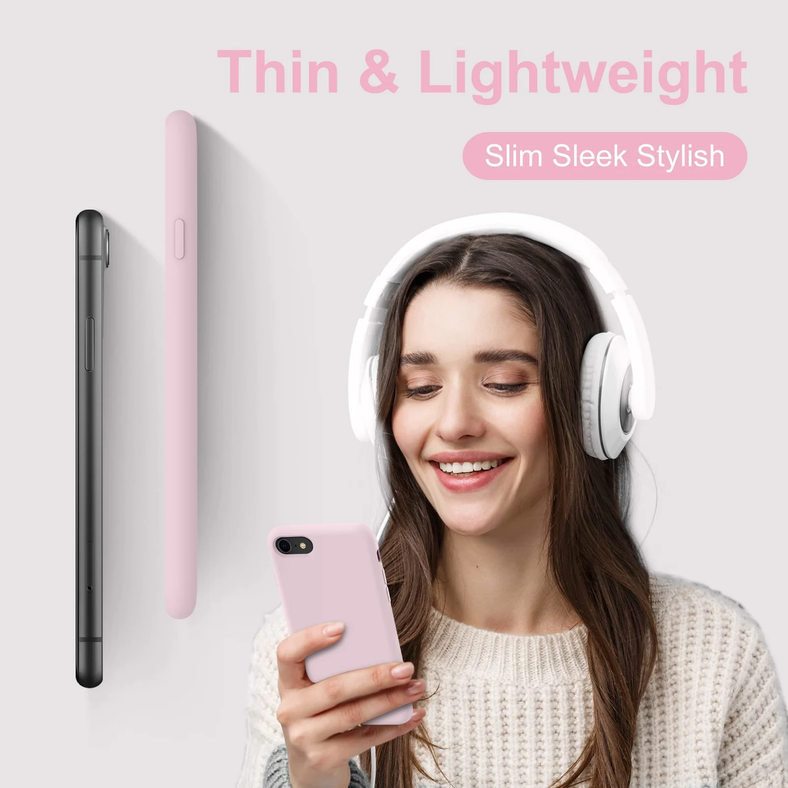 DL3 Mobilak Liquid Silicone Protective Case with Soft Microfiber Lining for iPhone SE 2022, SE 2020, iPhone 7, iPhone 8 - Ice Pink
