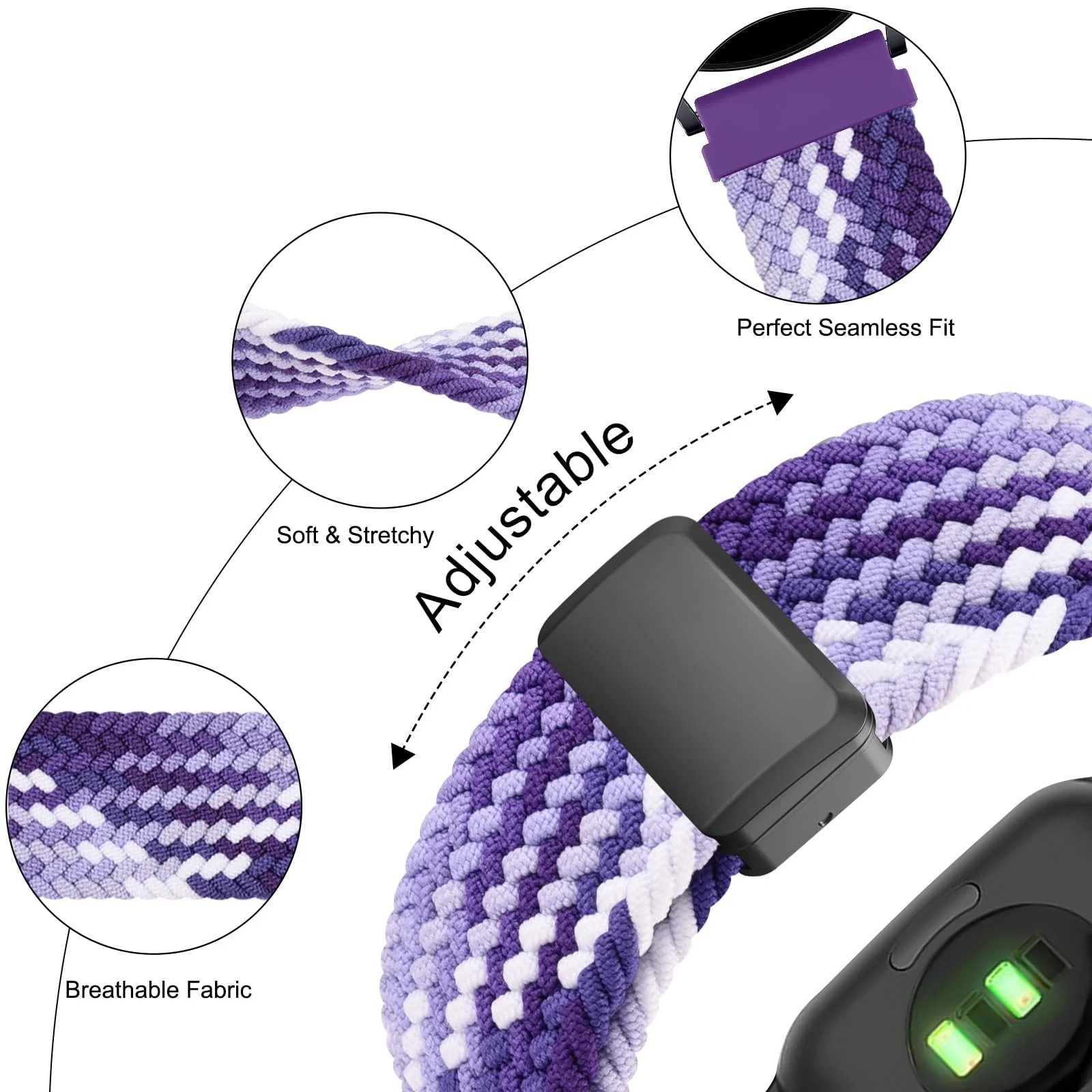 DL3 Mobilak 22mm Magnetic Band for Redmi Watch 5 Active/5 Lite/Samsung Galaxy Watch 3 45mm/Watch 46mm/Gear S3/Huawei watch GT6 GT5 46MM/GT2E/GT6 Pro/GT 5 Pro/Amazfit GTR 4/3, Stretchy Braided Nylon Sport Strap - Gradient Purple