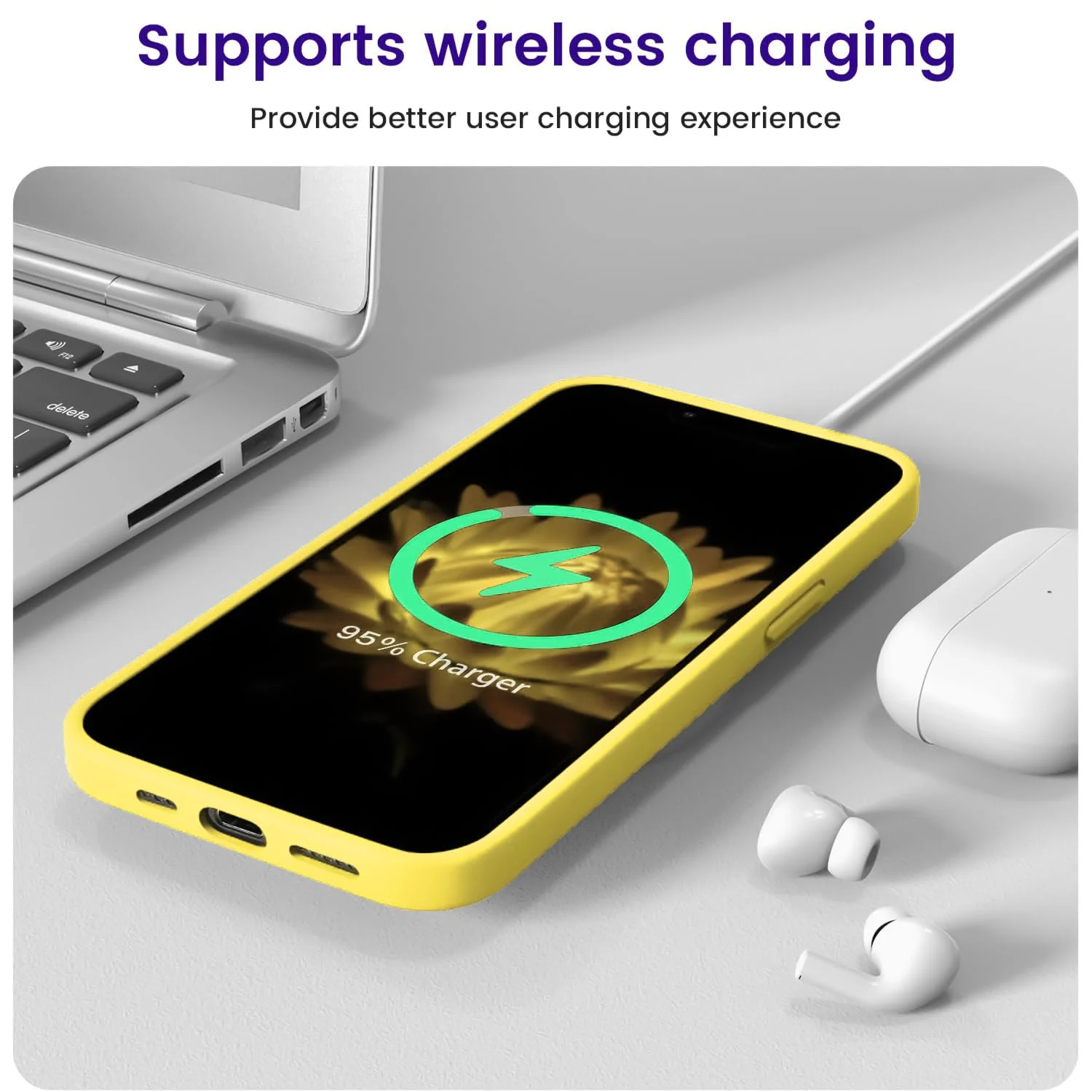 DL3 Mobilak Liquid Silicone Protective Case for iPhone 13 / iPhone 14 with Camera Protection and Microfiber Lining - Light Yellow