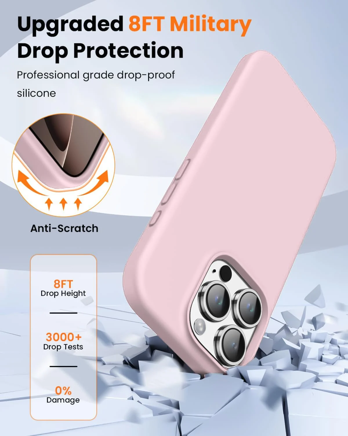DL3 Mobilak Liquid Silicone Protective Case with Soft Microfiber Lining for iPhone 16 Pro Max - Chalk Pink