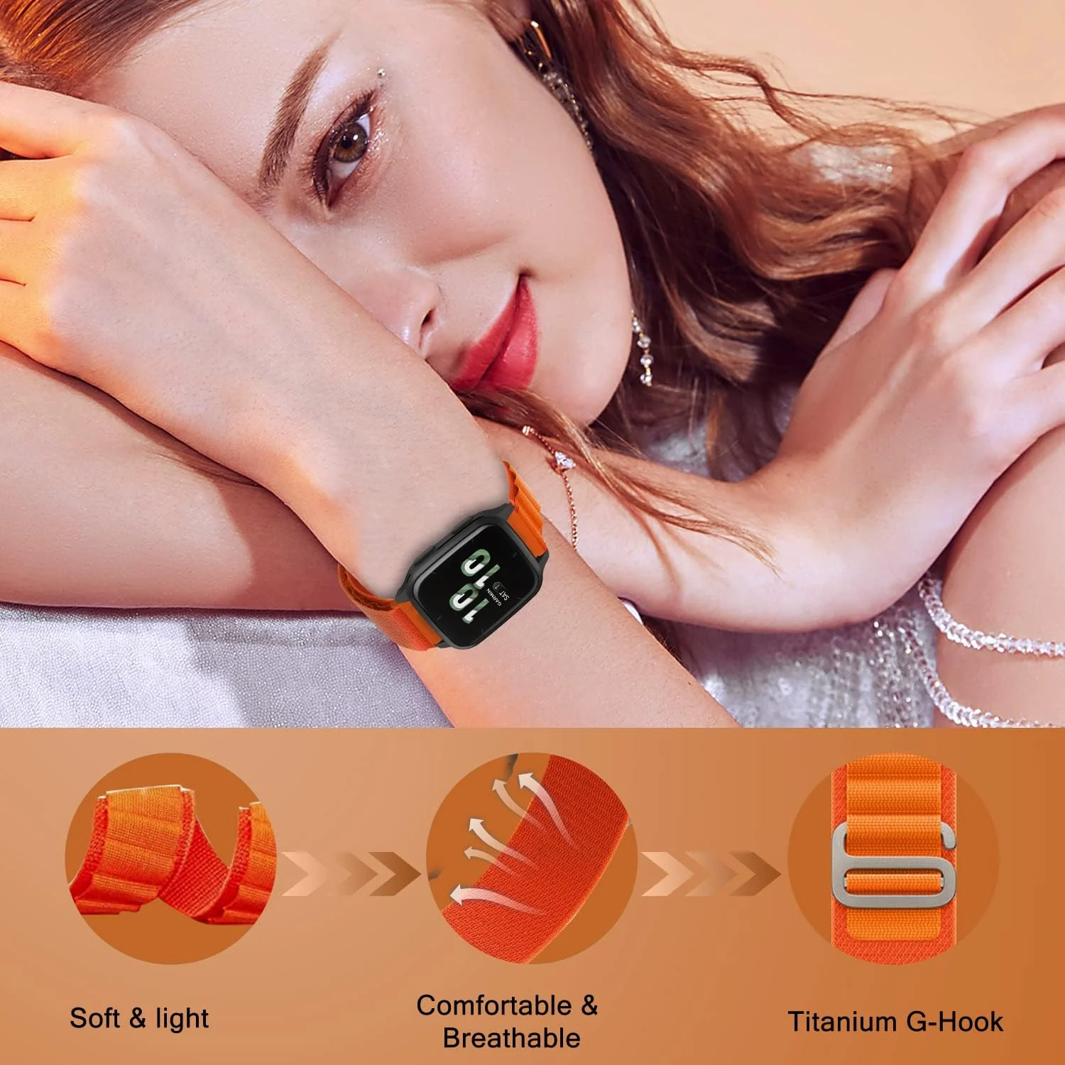 DL3 Mobilak Nylon Band Compatible with Xiaomi Redmi Watch 5 Active/Redmi Watch 5 Lite, 22mm Metal Buckle Sports Watch Strap Men Women Replacement Strap - Orange