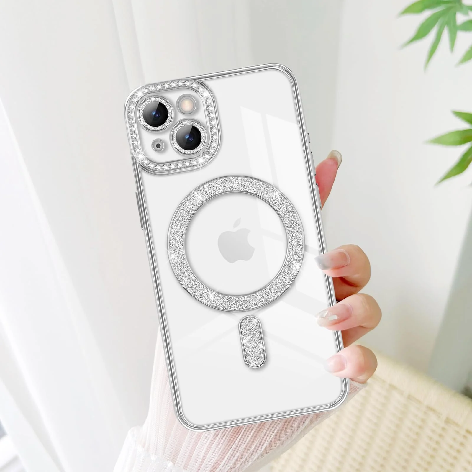 DL3 Mobilak MagSafe-Compatible Magnetic Case for iPhone 15 with Camera Protection and Magnetic Car-Mount Support - Silver