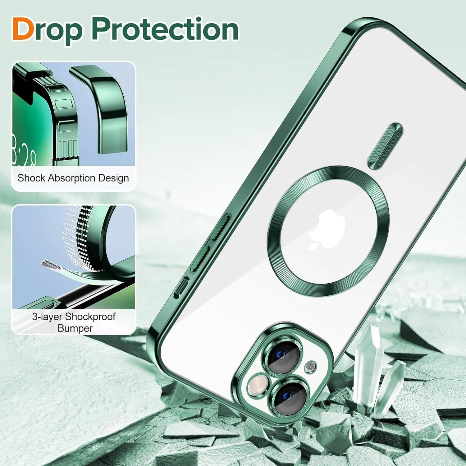 DL3 Mobilak Electroplated Case for iPhone 15 Plus (6.7''), Camera Lens Full Protection, Compatible with MagSafe Wireless Charging, Shockproof Soft TPU Phone Cover - Green