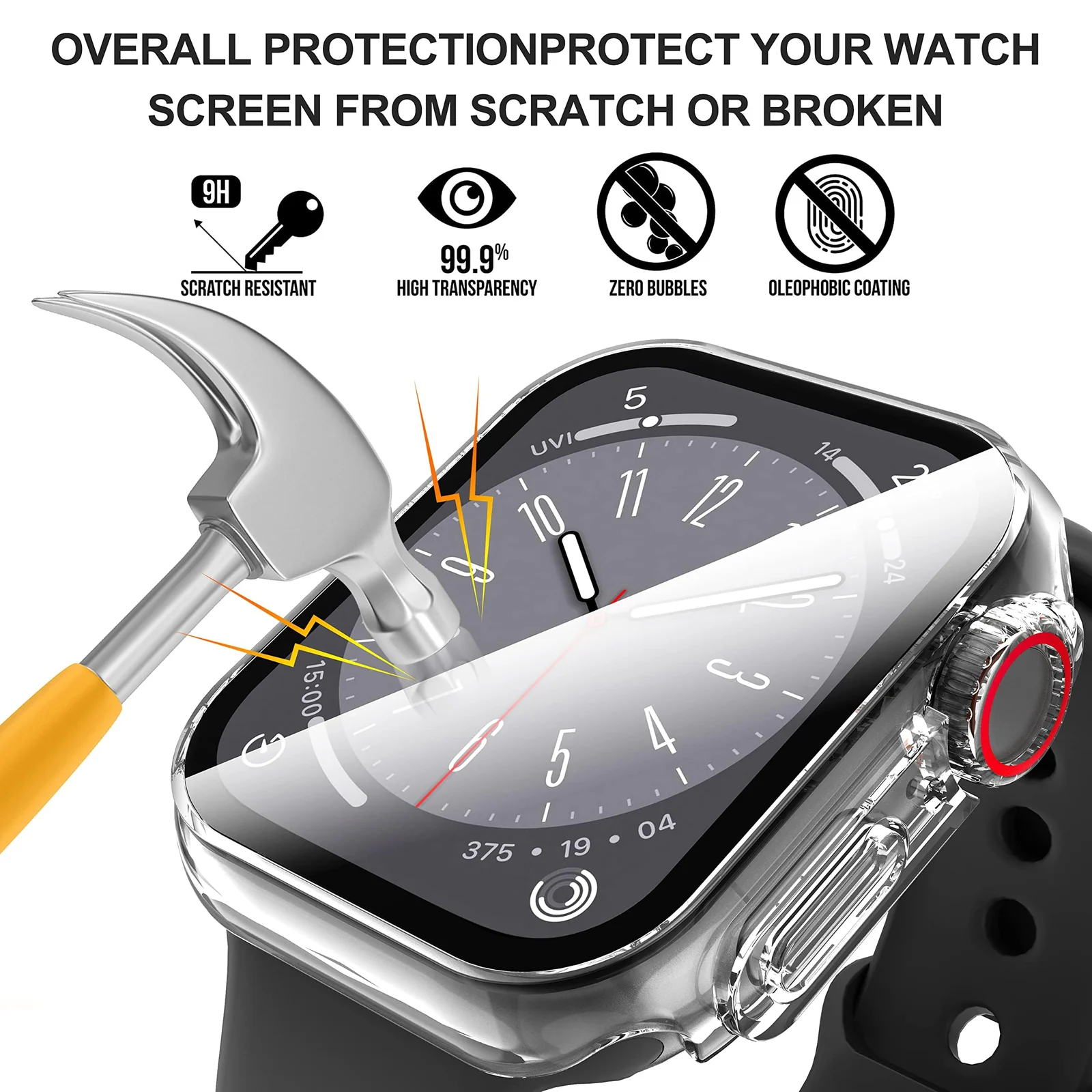 DL3 Mobilak for Apple Watch 45mm Screen Protector Case, Built-in Tempered Glass Screen Unique Design Case Cover for iWatch 45mm Series 9 8 7 - Clear