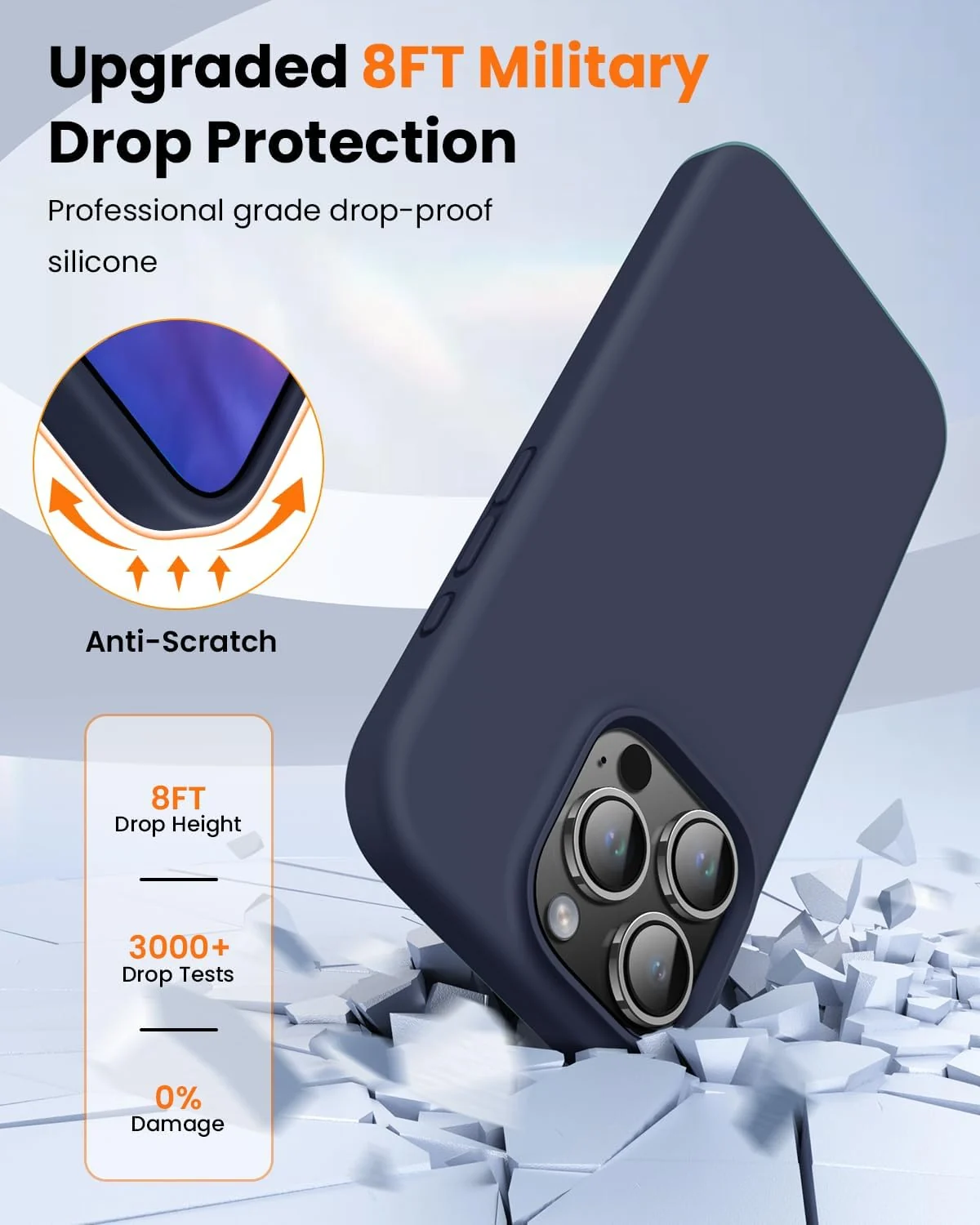 DL3 Mobilak Liquid Silicone Protective Case with Soft Microfiber Lining for iPhone 16 Pro Max - Midnight Blue