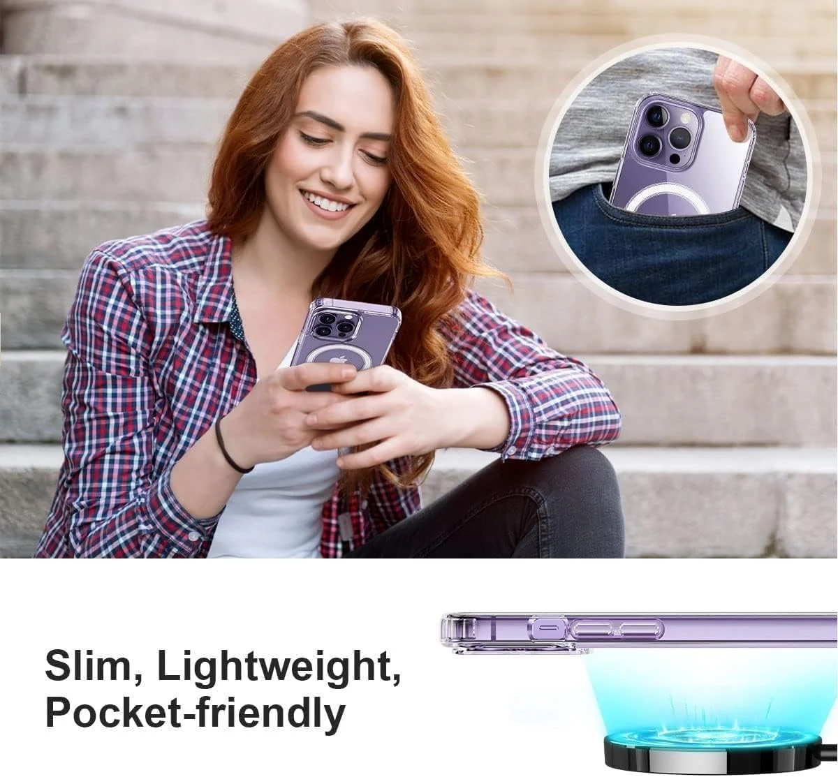 DL3 Mobilak for iPhone 15 Pro 6.1 Inch Case [Compatible with MagSafe] [Strong Magnet] [Non-Yellowing] Magnetic Slim Thin Bumper Phone Cover Durable for Enhanced Protection - Clear
