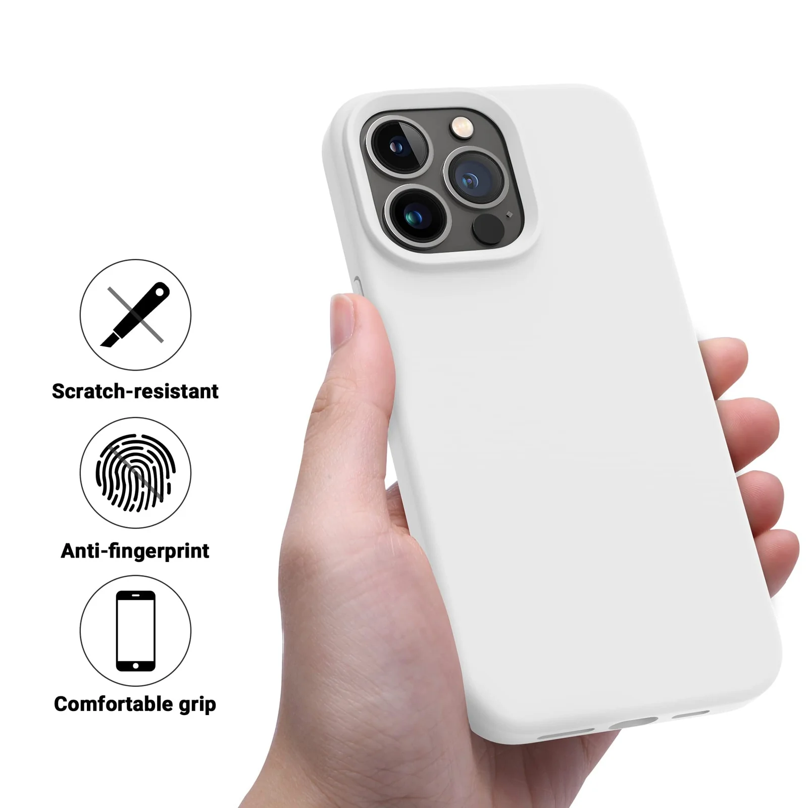 DL3 Mobilak Liquid Silicone Protective Case with Soft Microfiber Lining for iPhone 13 Pro Max (6.7 Inch) - White