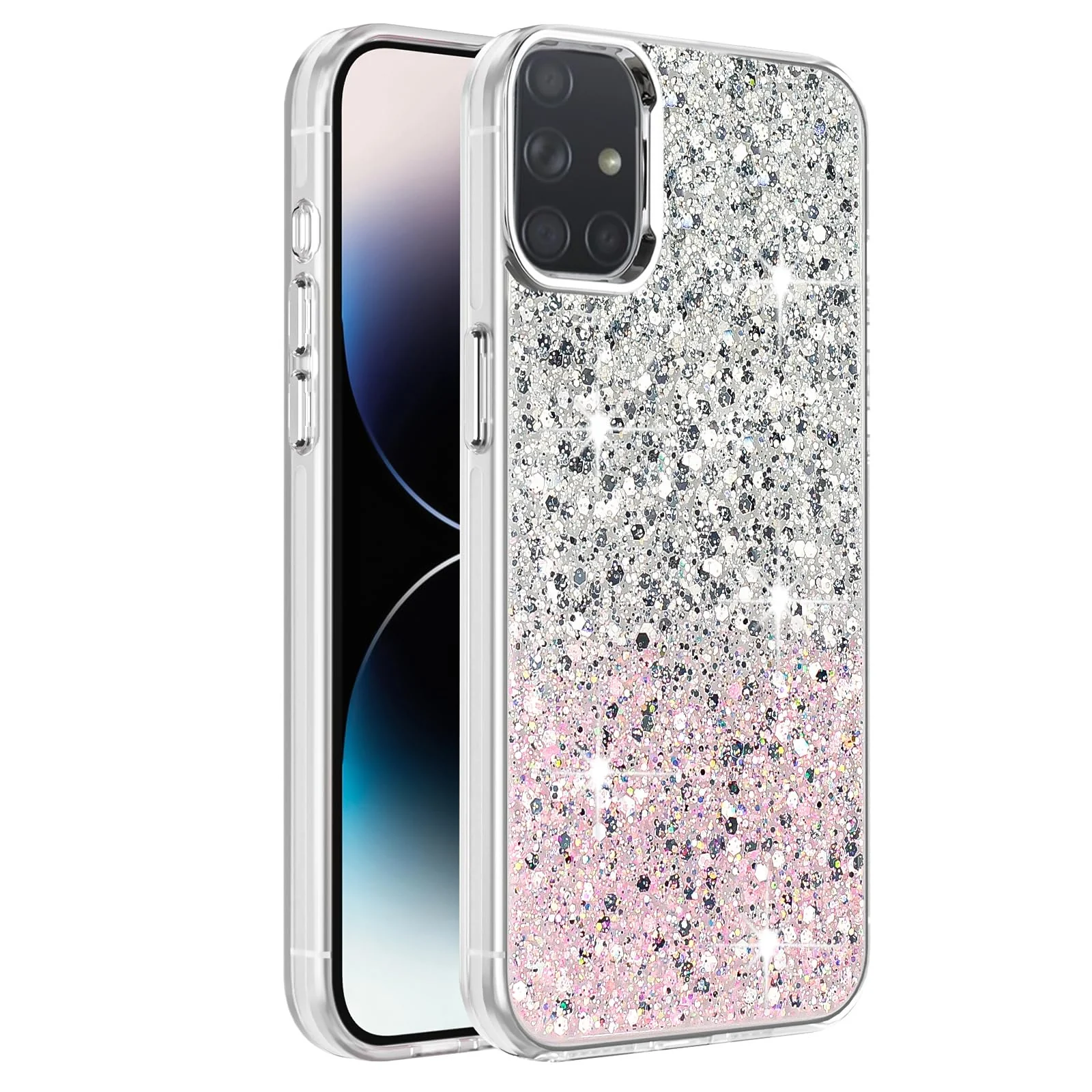 DL3 Mobilak Glitter Rhinestone Protective Case for Samsung Galaxy A71 4G with Shockproof Design - White Pink