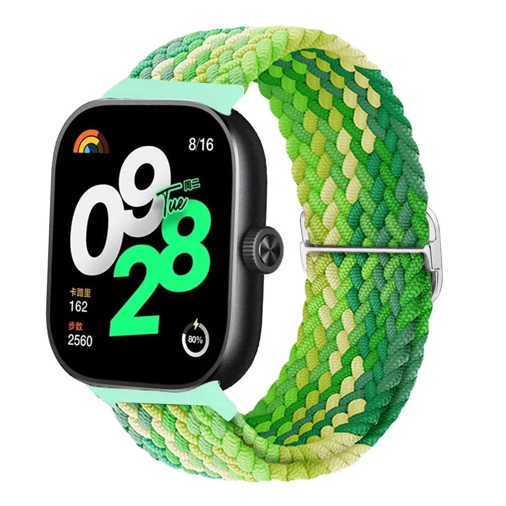 DL3 Mobilak Braided Band For Redmi 4/5 / 6 / Xiaomi Smart Band 8 Pro/Band 9 Pro for Women Men, Adjustable Braided Bands Straps Elastics Sport Wristband Nylon Strap - Colorful Green