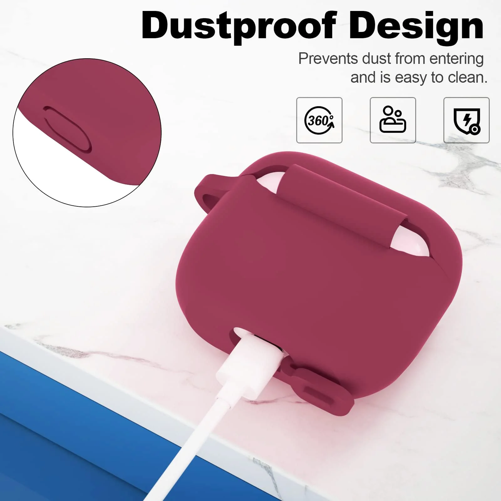 DL3 Mobilak Case Compatible with AirPods 3, Silicone Protective Accessories Skin with Keychain Compatible with AirPods 3rd Generation 2021 for Women Girl, Front LED Visible - Burgundy