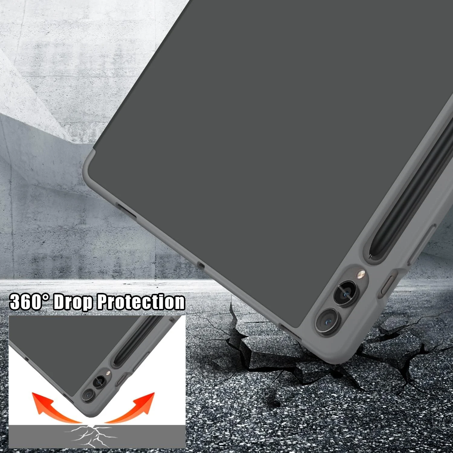 DL3 Mobilak For Samsung Galaxy Tab S8+ Plus 2022 / S7 FE 2021 / S7+ Plus 2020 12.4-Inch Case, Smart Stand, Pencil Holder, Shockproof Slim Lightweight Leather Cover, Modern Abstract Design - Grey