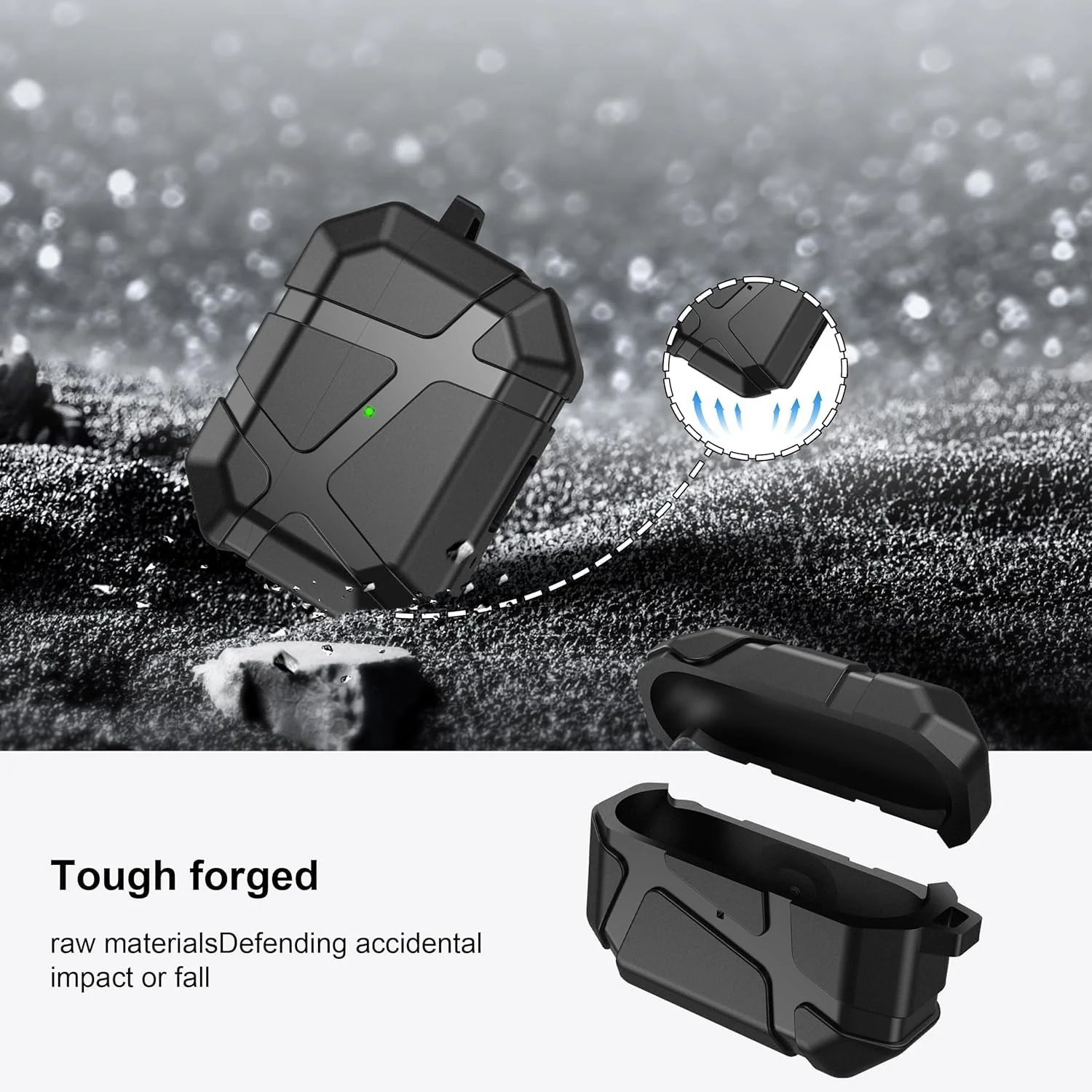 DL3 Mobilak AirPods Pro 1/2 Case, Shockproof Silicone Protective Case for Apple AirPod Pro 2nd/1st Generation, Hard Shell Design, Anti-Scratch, Front LED Light with Carabiner - Black