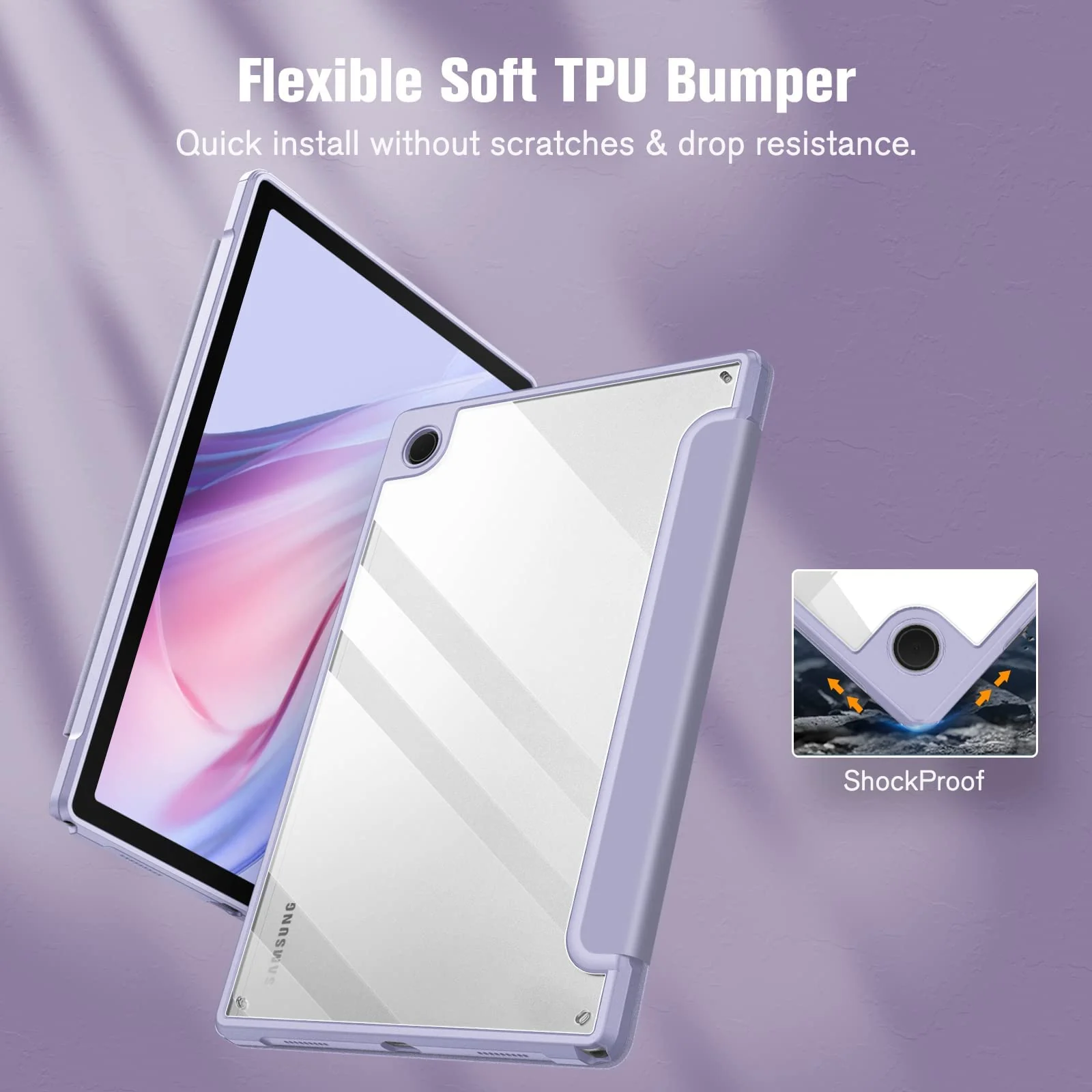 DL3 Mobilak Hybrid Slim Case for Samsung Galaxy Tab A8 10.5 inch 2021 Model (SM-X200/X205), Shockproof Cover with Clear Transparent Back Shell, Auto Wake/Sleep - Lilac Purple