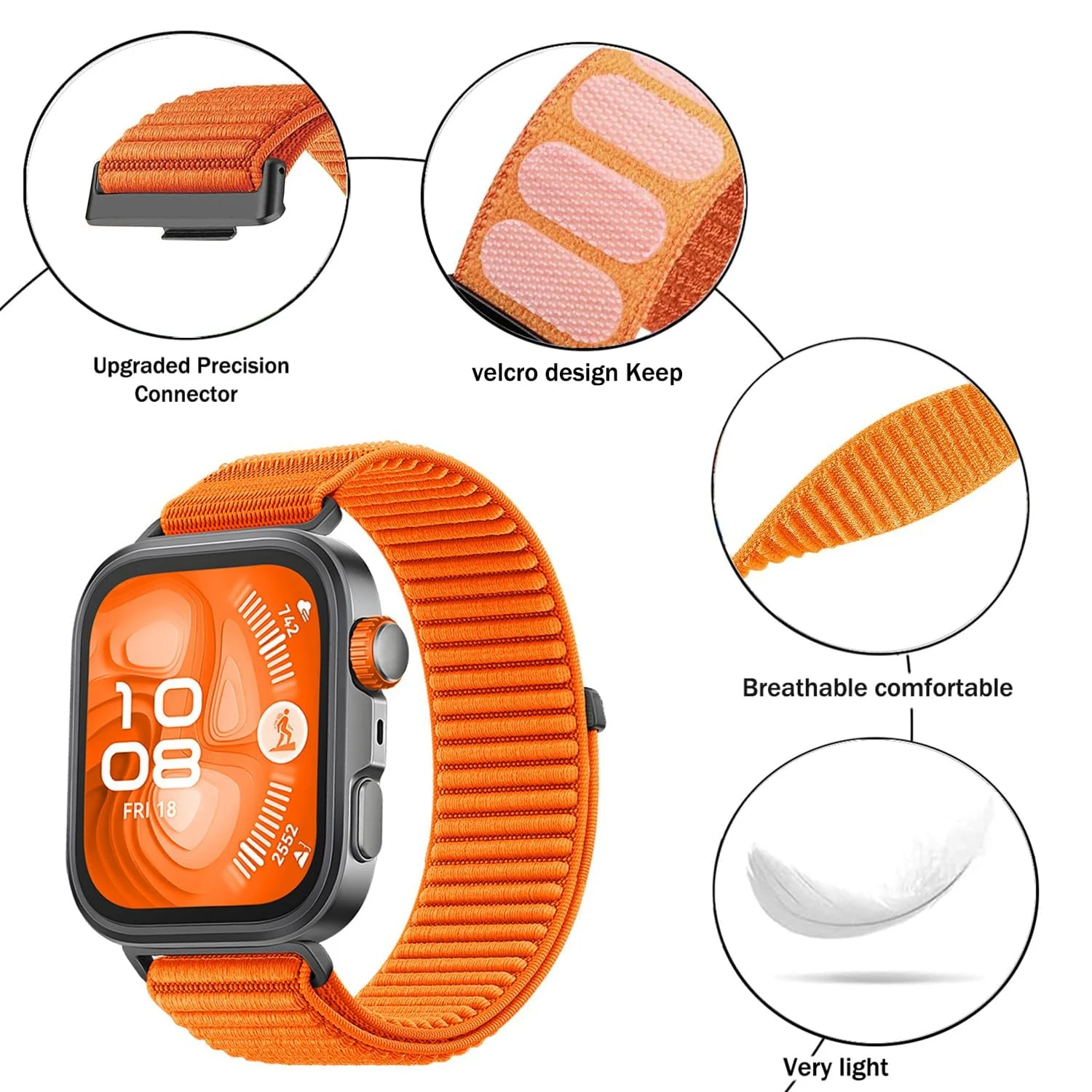 DL3 MOBILAK Elastic Nylon Watch Strap for Huawei Watch Fit 3 / Fit 4 / Fit 4 Pro / Fit 5 / Fit 5 Pro, Orange