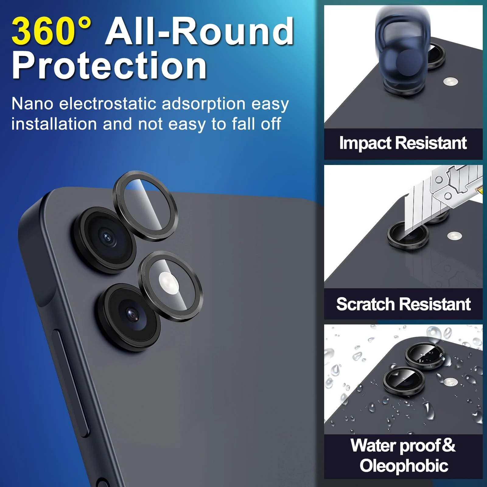 DL3 Mobilak Camera Lens Protector for Samsung Galaxy A06 Accessories, 9H Tempered Glass Metal Individual Ring Camera Cover Screen Protector, Case Friendly, Anti Scratch - Black