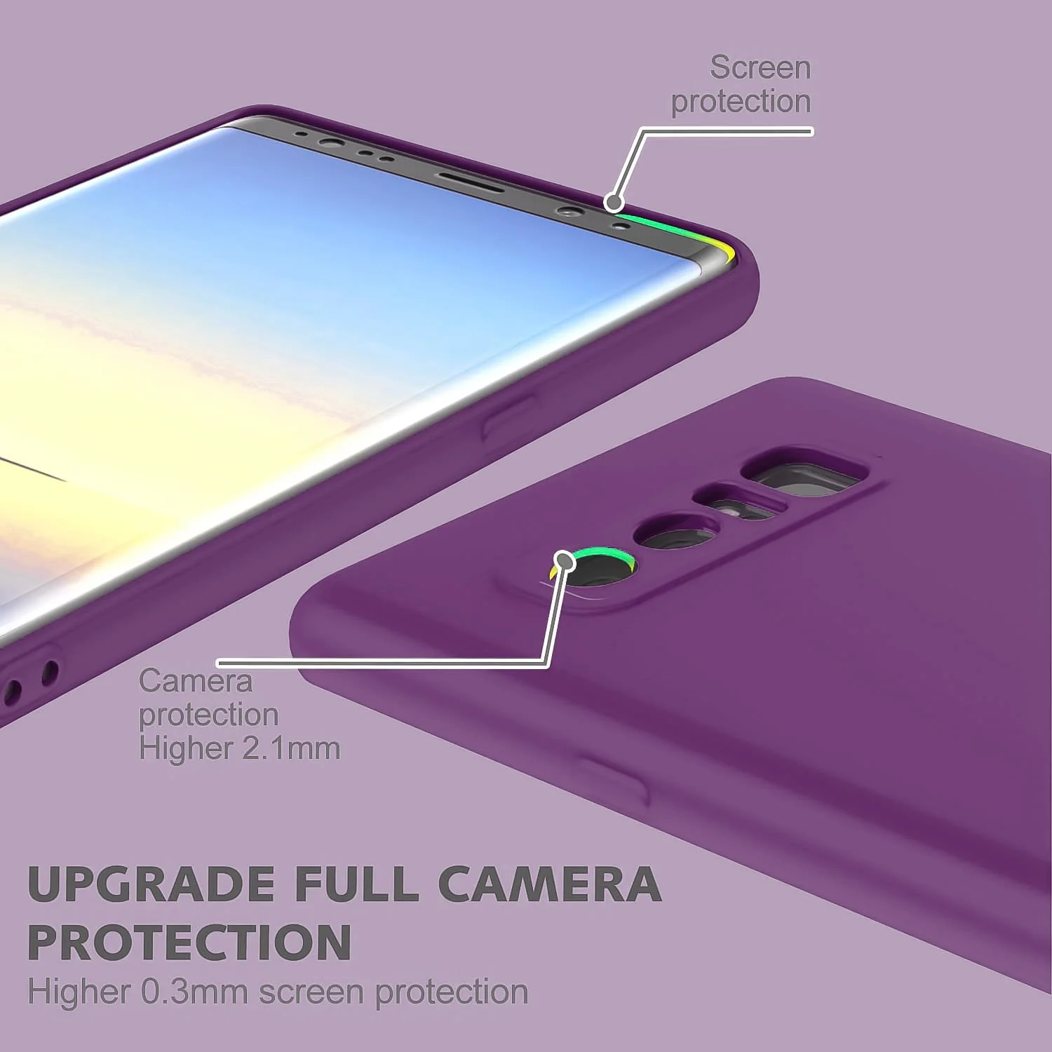 DL3 Mobilak Liquid Silicone Protective Case with Soft Microfiber Lining with Full Camera Protection for Samsung Galaxy Note 8 - Violet