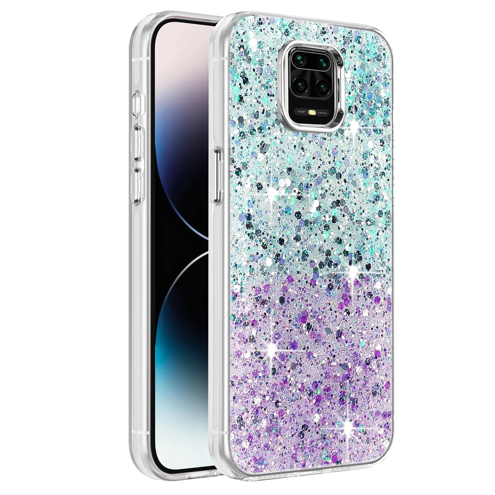 DL3 Mobilak Glitter Protective Case with Camera Protection for Xiaomi Redmi Note 9S / Redmi Note 9 Pro / Redmi Note 9 Pro Max - Green Purple