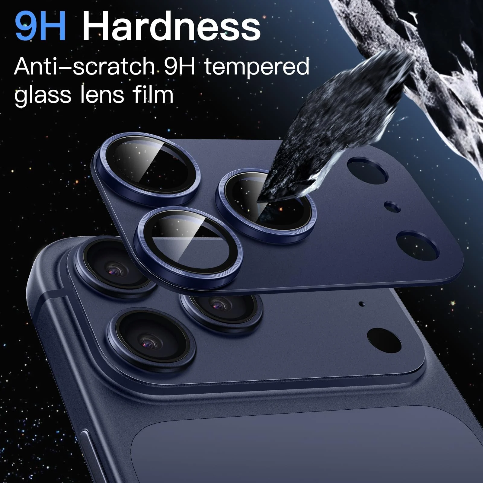 DL3 Mobilak Camera Protection for iPhone 17 Pro Max 6.9-Inch, Full Coverage 9H Tempered Glass Ring Cover, Matte Metal Plate, Does Not Influence on the Case, Pack of 1 - Blue
