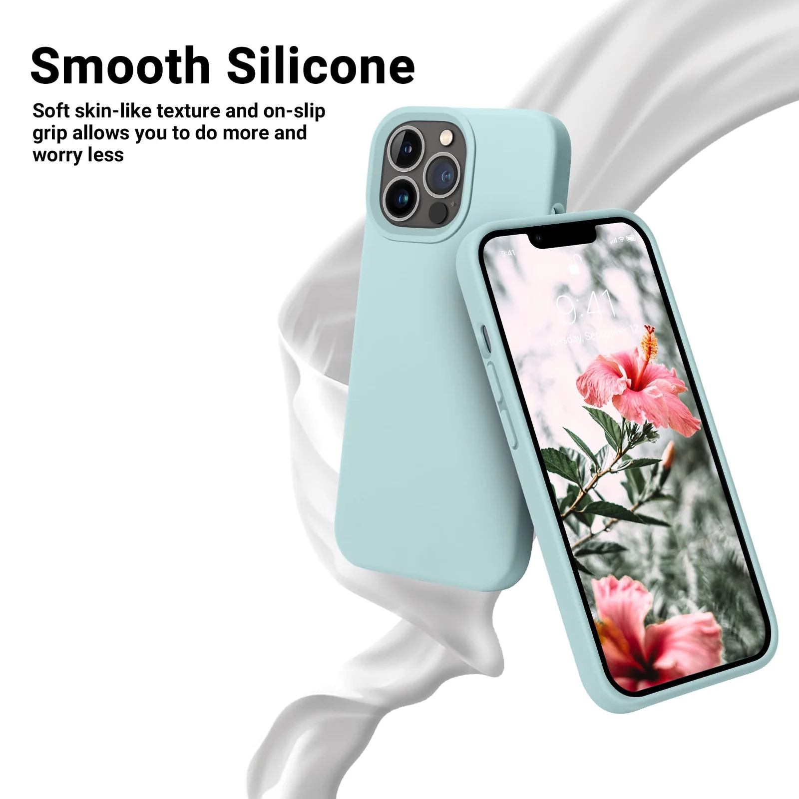 DL3 Mobilak Liquid Silicone Protective Case for iPhone 15 with Camera Protection and Microfiber Lining - Mint Green