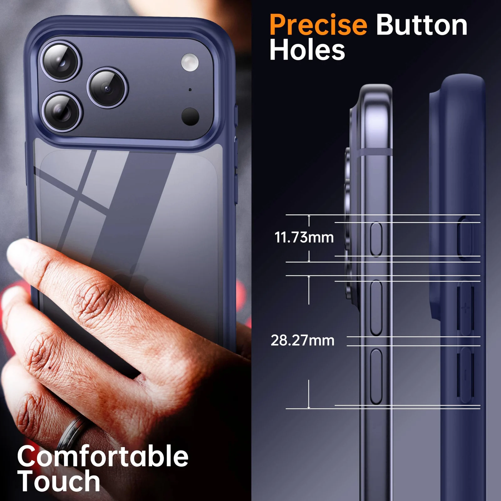 DL3 Mobilak Case For iPhone 17 Pro Max 6.9 Inch, Crystal Clear Case [Not Yellowing] [Military Grade Drop Protection] Shockproof Protective Transparent Protective Slim Cover - Blue