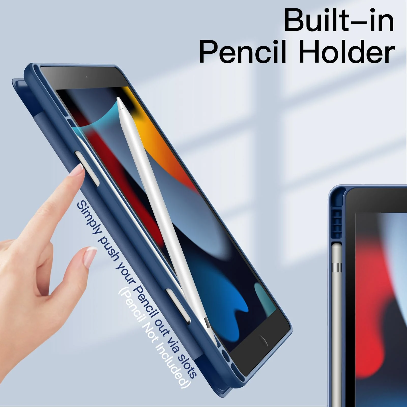 DL3 Mobilak Case for iPad 6th/5th Generation (9.7-inch, 2018/2017), iPad Pro 9.7 Inch Case 2016, iPad Air 2nd/1st, Clear Shockproof Back Cover Built-in Pencil Holder, Auto Sleep/Wake - Navy Blue