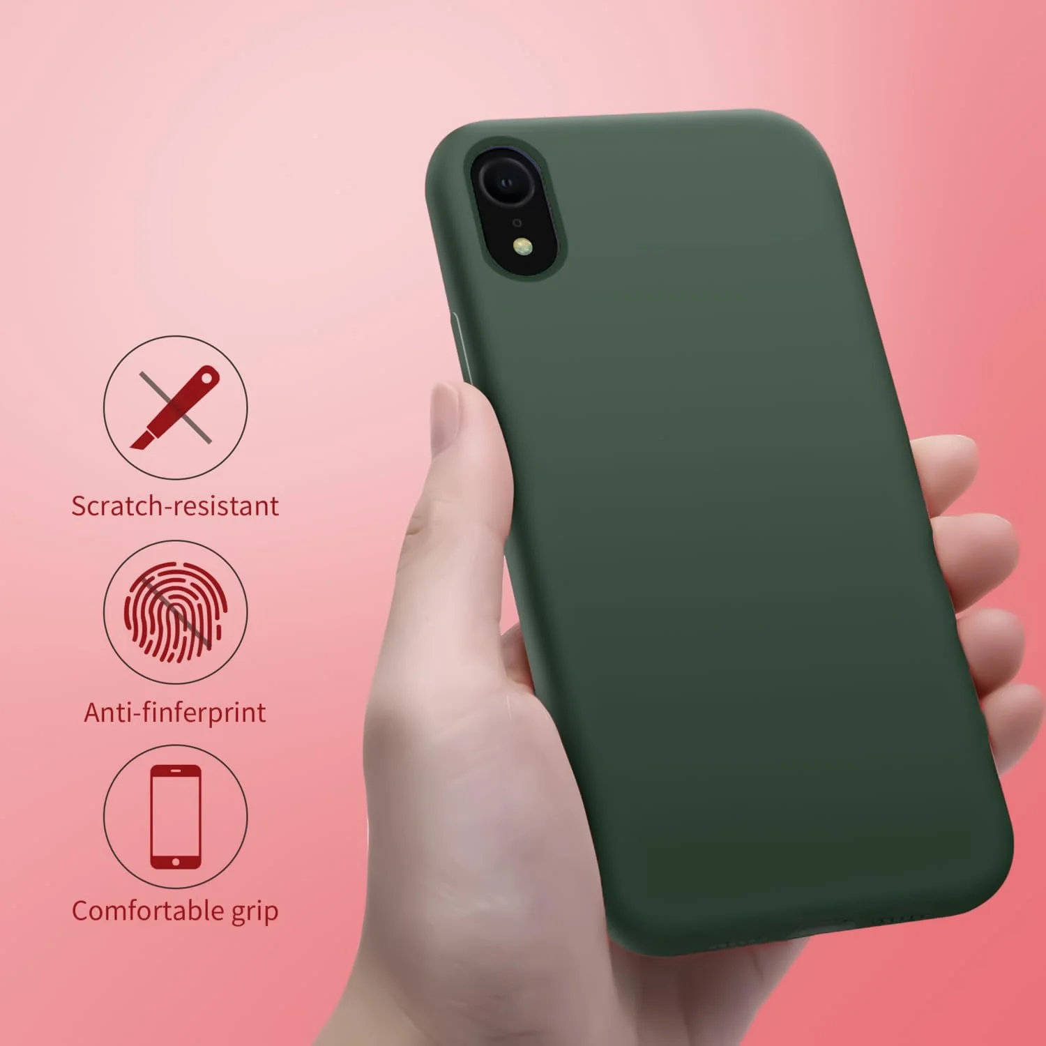 DL3 Mobilak Liquid Silicone Case for iPhone XR, Shock-absorbing protection, Scratch-resistant surface, Soft microfiber lining - Green