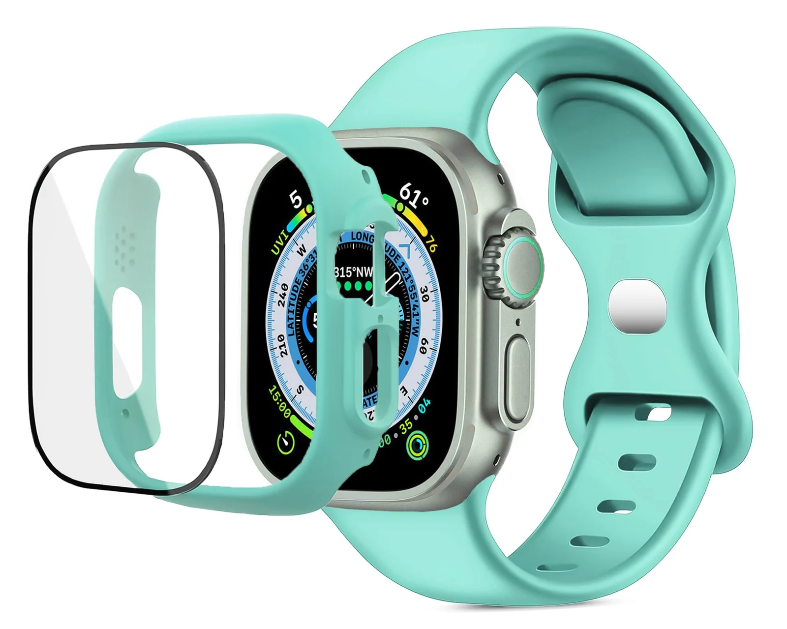 DL3 Mobilak Band with Case For Apple Watch Ultra/Ultra 2 49mm, Adjustable Silicone Sport Wristband Replacement, Strap With Cover Built-in Glass Screen Protector for iWatch Ultra 49 mm - turquoise